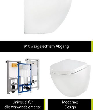 aquaSu Tiefspül-WC, Wandhängend, Abgang Waagerecht, Erhöhtes Wand WC +5 cm, spülrandlos, WC-Sitz Absenkautomatik, 048774