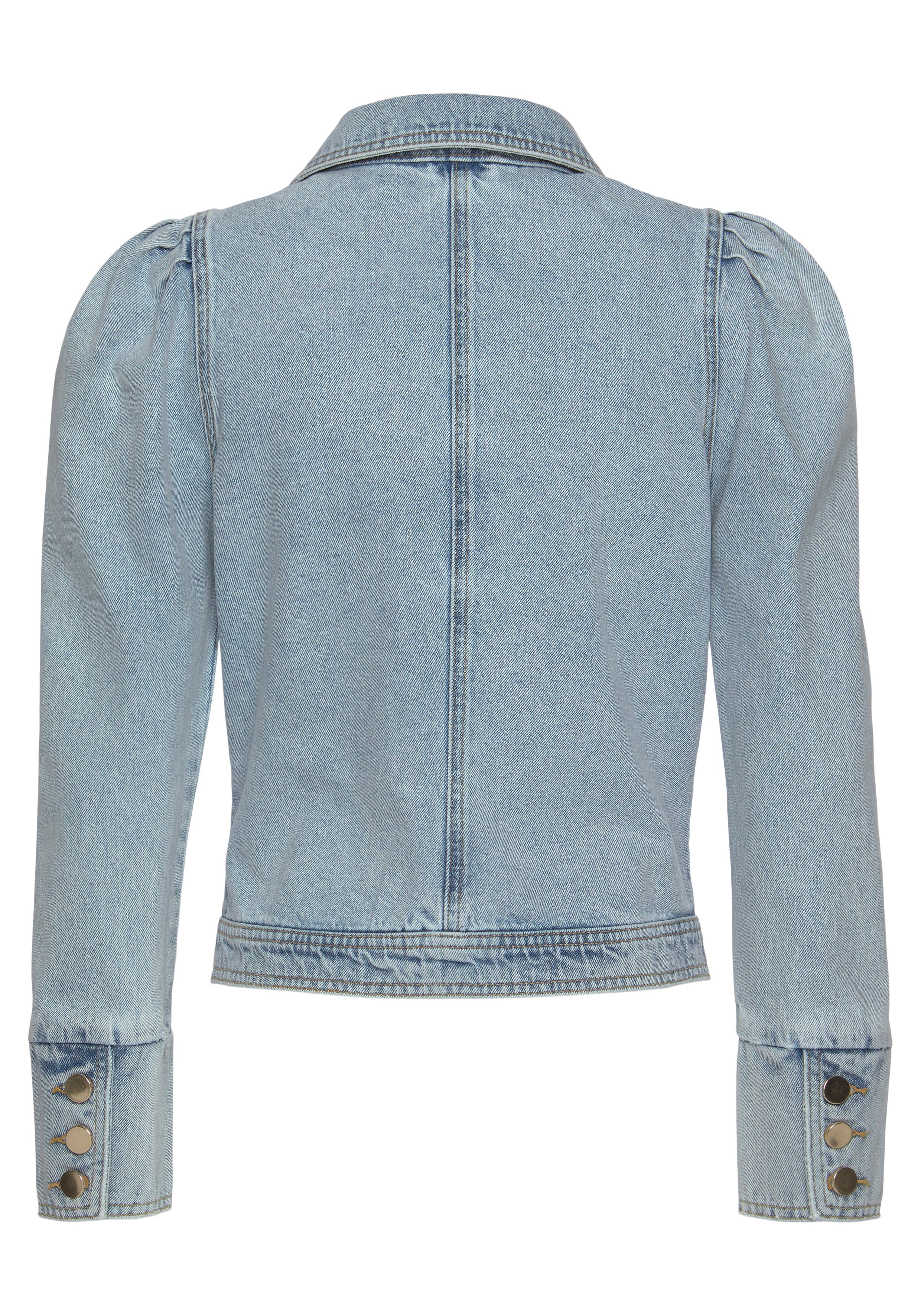 Vivance Jeansjacke mit Puffärmeln und goldfarbenen Knöpfen Übergangsjacke, Sommerjacke aus Denim
