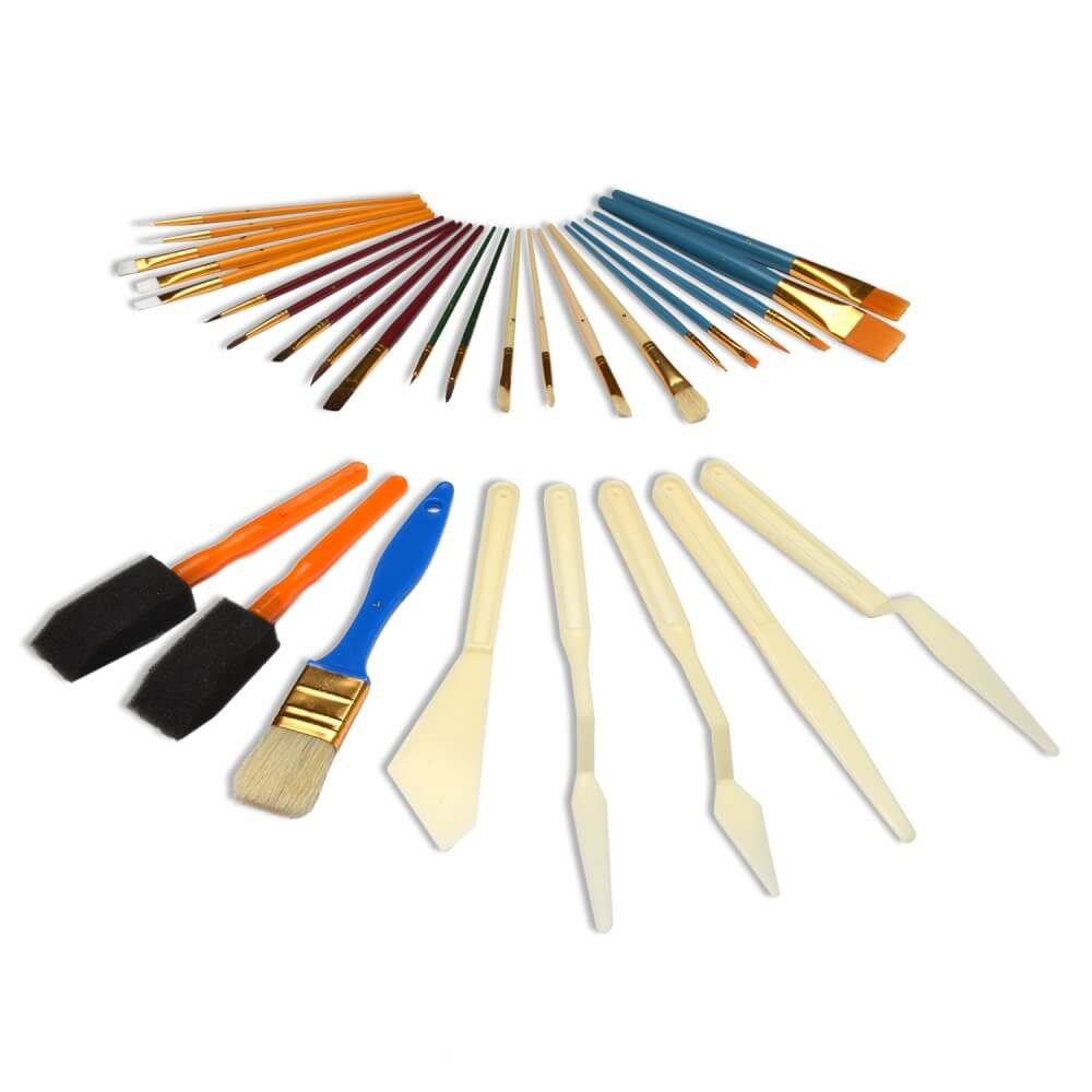 Artina Pinsel 30tlg Pinselset Foggia, Natur, Pinsel Set mit Borstenpinsel, Rundpinsel, Flachpinsel, Schwammpinsel