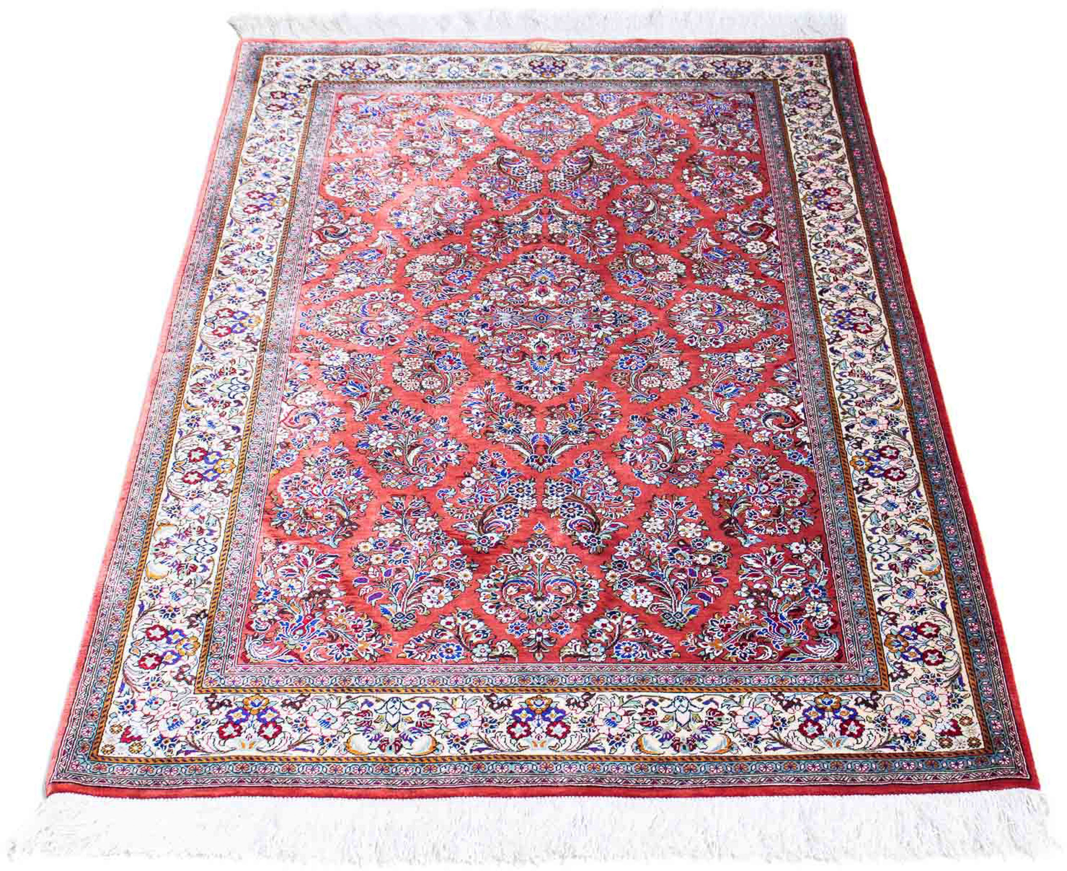 Orientteppich Perser - Ghom - 134 x 77 cm - rot, morgenland, rechteckig, Höhe: 10 mm, Wohnzimmer, Handgeknüpft, Einzelstück mit Zertifikat