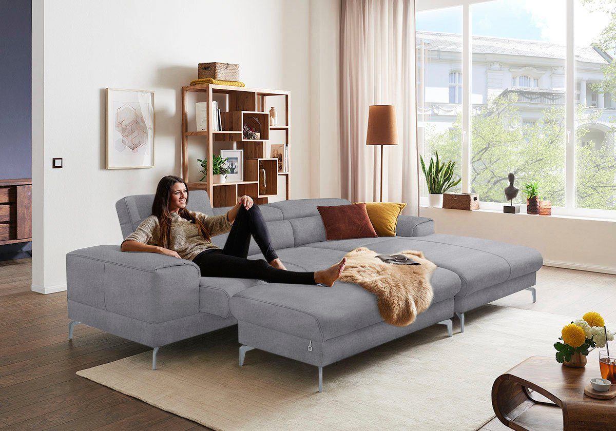 W.SCHILLIG Polsterhocker piedroo, Designsofa mit tollem Sitzkomfort, bequem, L-Form, Füße in Silber matt
