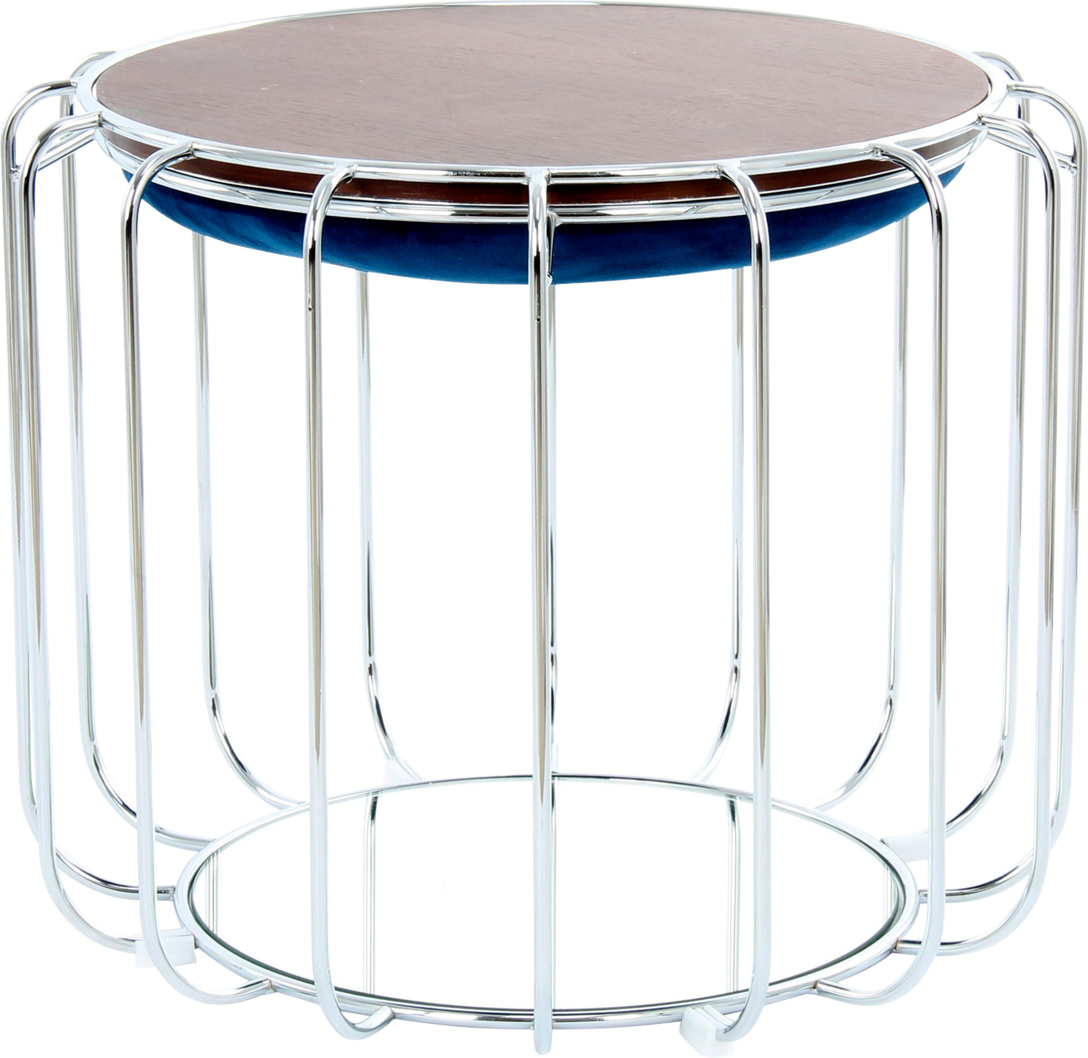 Hocker, | Beistelltisch praktisch Pouf in mit oder Kayoom dunkelblau Spiegelglas silber 110, Tisch / umzuwandeln Comfortable Beistelltisch