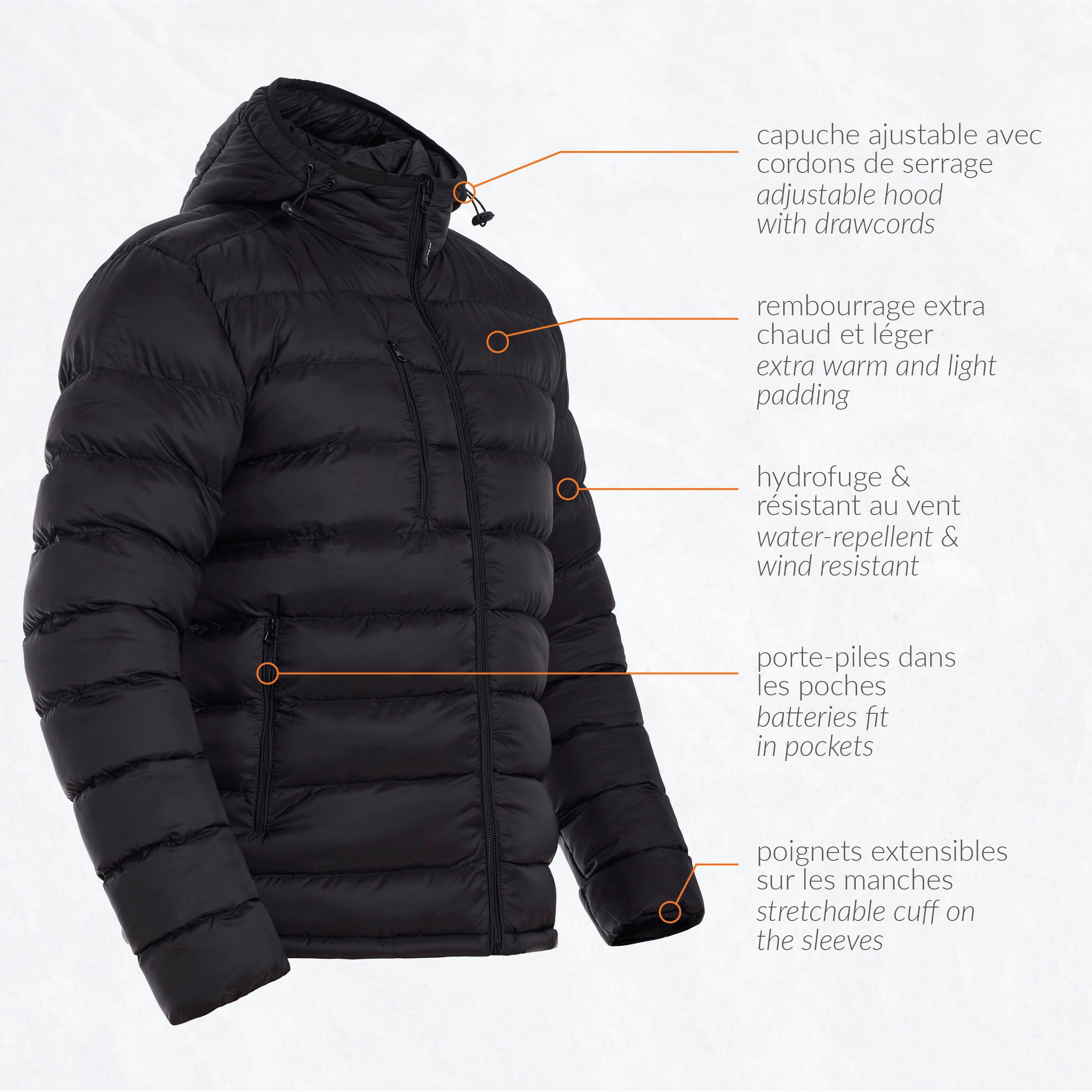 30seven Steppjacke beheizt - Regular Fit für Herren - mit Kapuze 7,4V Set inkl. Akku & Ladegerät