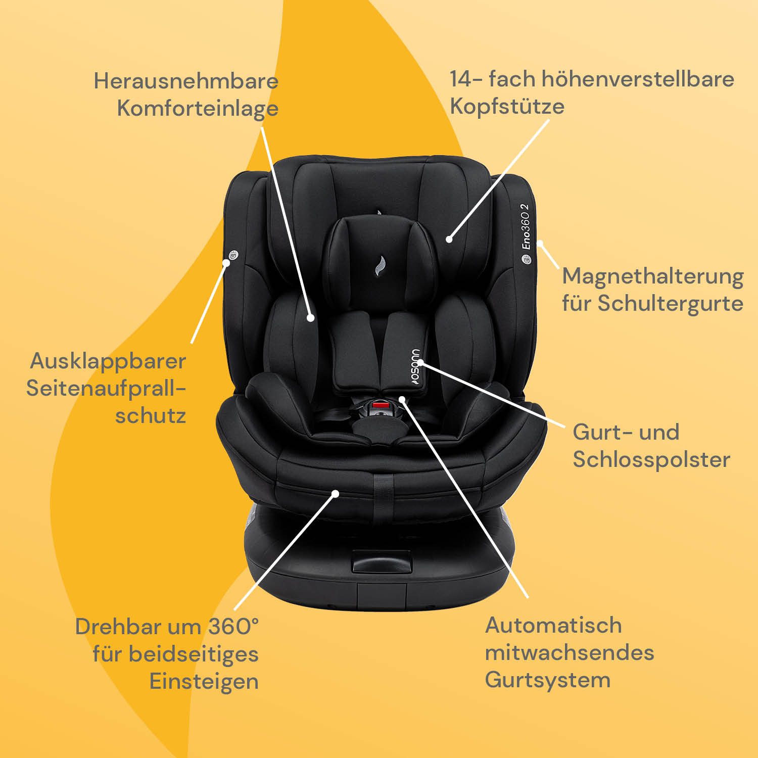 Osann Autokindersitz Eno360, ab: Geburt, bis: 12 Jahre, ab: 40 cm, bis: 150 cm, sicherer 360°Kindersitz: reboard bis 4 Jahre, verwendbar von 40-150 cm