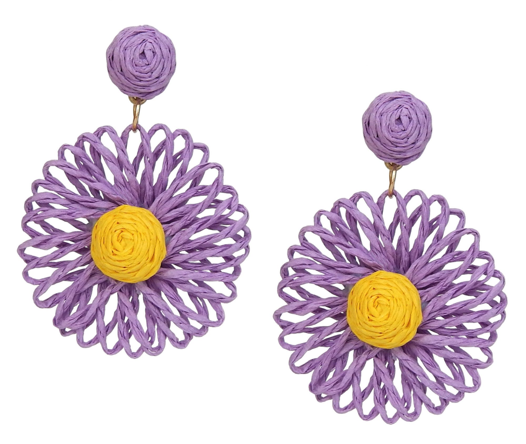 Ella Jonte Paar Ohrhänger, Boho-Ohrringe aus Bast – Handgefertigte Blumen-Ohrstecker