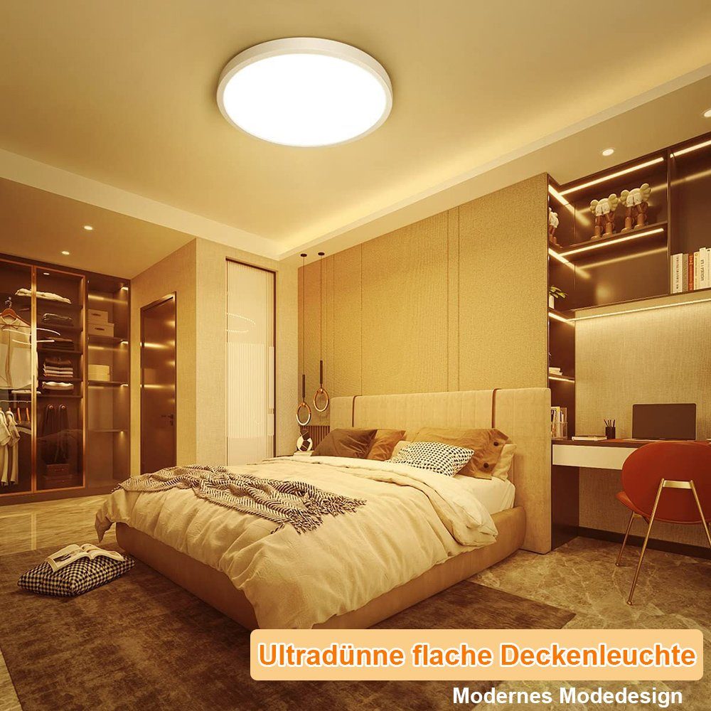 3 Panel 3000K Ø23cm Deckenleuchten Rund Ultraflach Farbtemperatur Flur, Wohnzimmer Warmweiß/4500K Dimmable Sunicol - wasserdicht, 3000K/4000K/5000K Deckenleuchte, 24W-48W, IP44 Weiß, 24W - LED Naturweiß/5000K