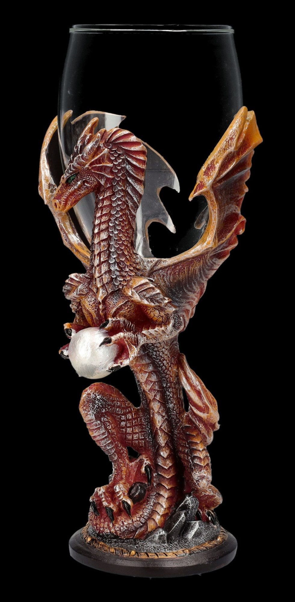 Figuren Shop GmbH Becher Glas Kelch Drache - Rock Blade - Fantasy Deko Weinkelch Weinbecher, Kunststein (Polyresin), Glas
