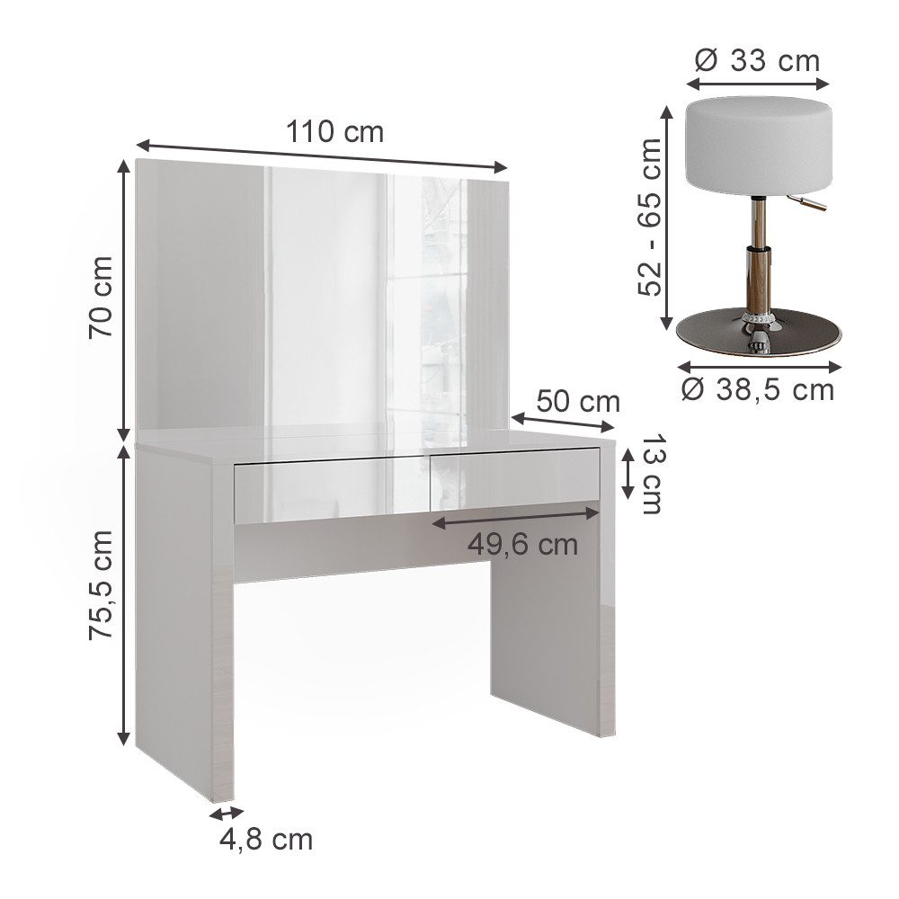 Vicco Schminktisch Annabelle, Weiß Hochglanz/Weiß, 110 günstig online kaufen