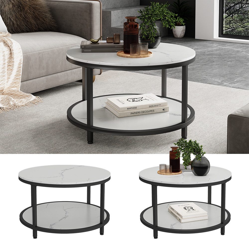 Vicco Couchtisch Ontario, Marmor Weiß, 80 x 80 cm Rund günstig online kaufen