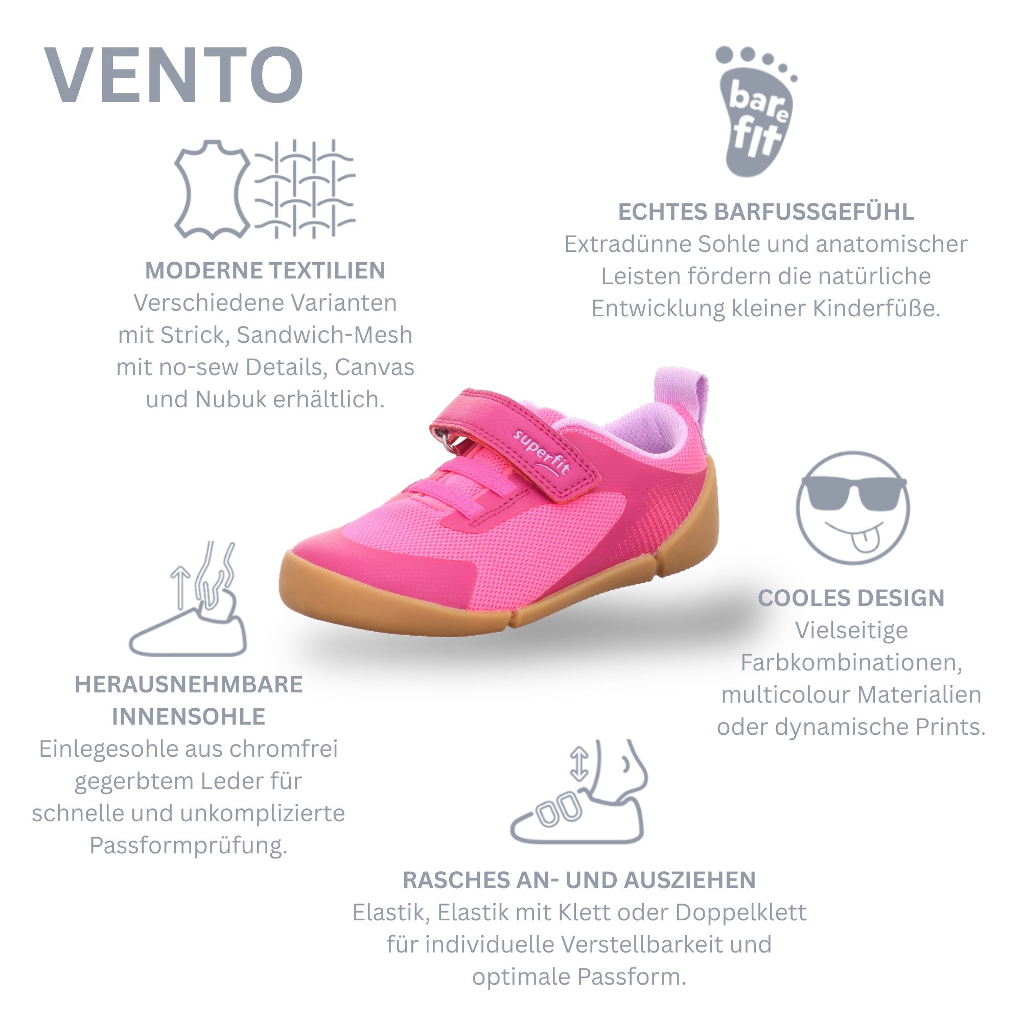 Superfit VENTO WMS: weit Barfußschuh Klettschuh, WMS: weit V, Größenschablone zum Download