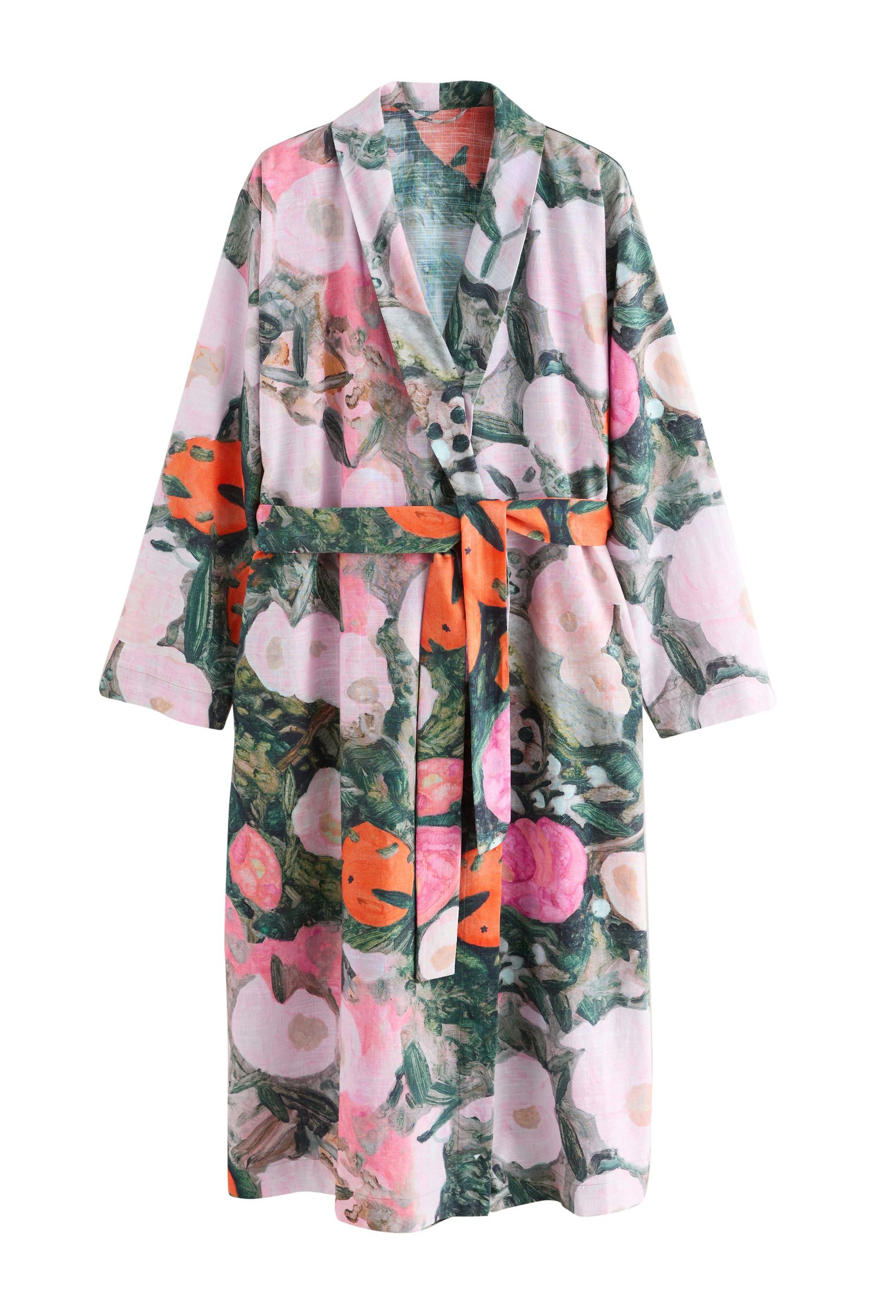 PRODESIGN Damen-Kimono Aus Satin – Langer Bademantel Mit Blumenmuster, Einheitsgröße, 100% Polyester