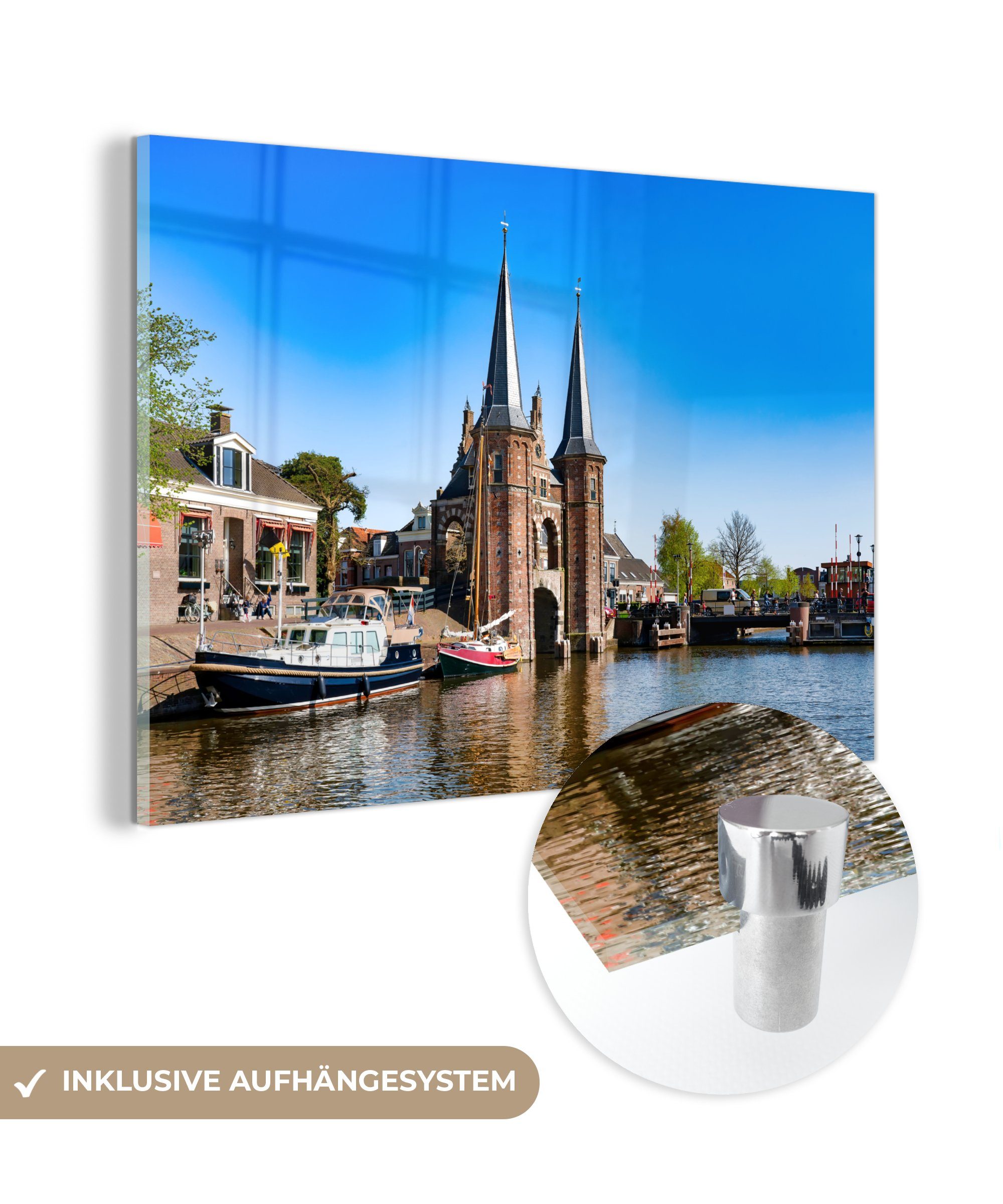 MuchoWow Acrylglasbild - Sneek, Boot - & Friesland St), (1 Wohnzimmer Schlafzimmer Acrylglasbilder
