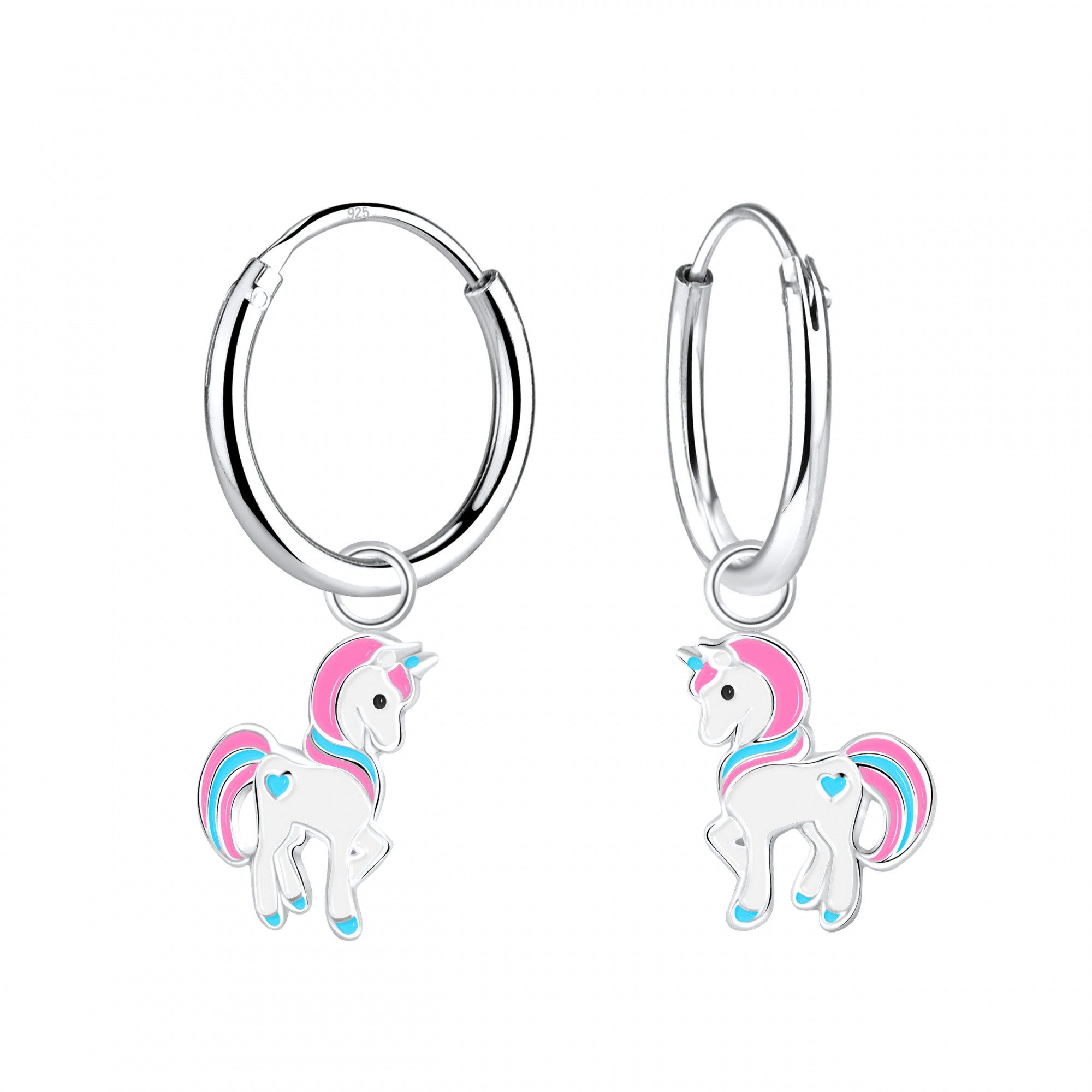 ALEXANDER YORK Paar Creolen Charm-Ohrringe EINHORN HERZ pink, 2-tlg., 925 Sterling Silber