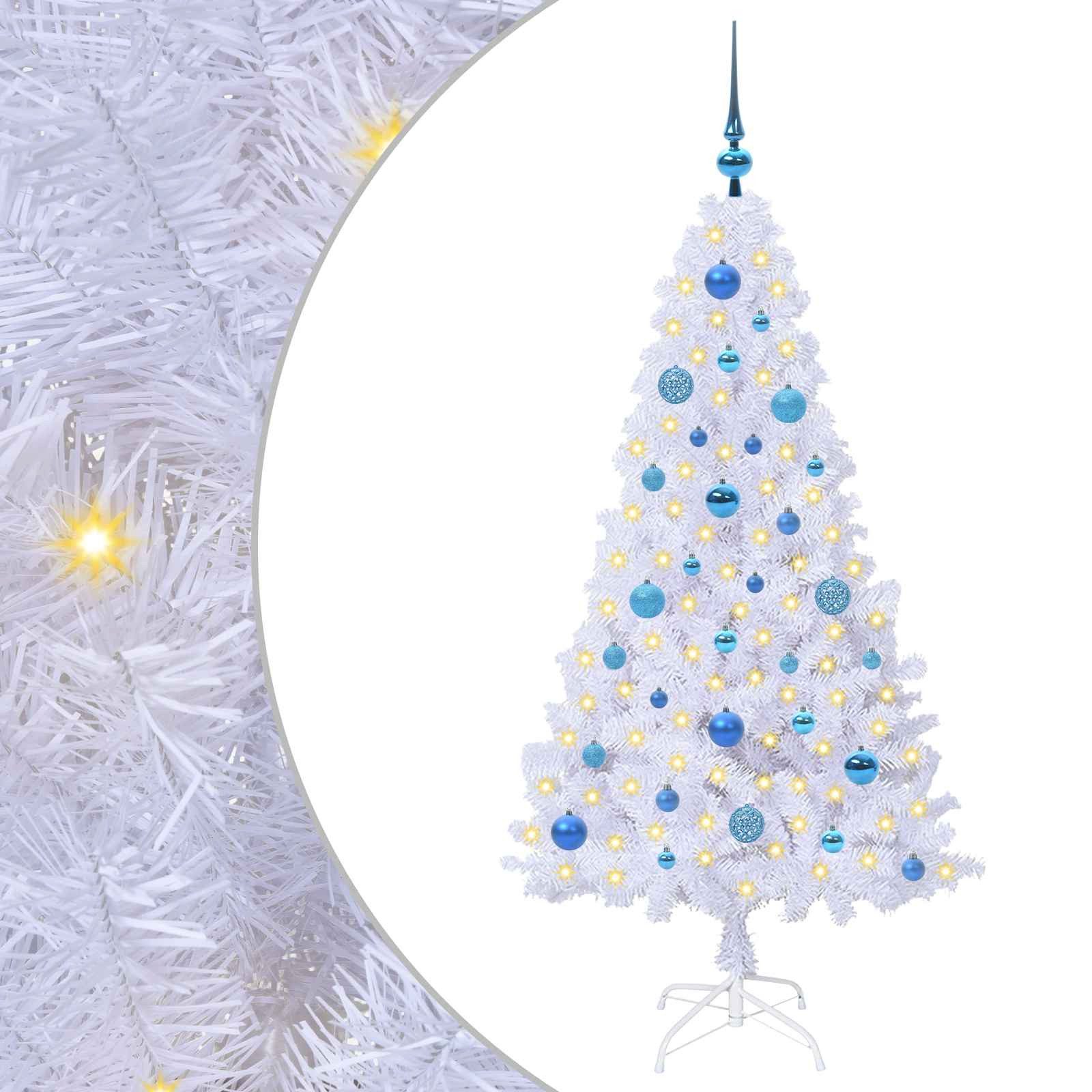 furnicato Künstlicher Weihnachtsbaum Weißer Weihnachtsbaum mit LED, 150 cm Höhe, 80 cm Durchmesser, Kunsttannen-Baum mit 150 blauen LEDs und acht verschiedenen Modi
