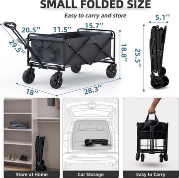 BOTC Bollerwagen Bolderkar - Faltbar - Bis zu 100 kg - 103x99cm, 360º Räder - Drehbare Räder - 2 Positionen - Schwarz