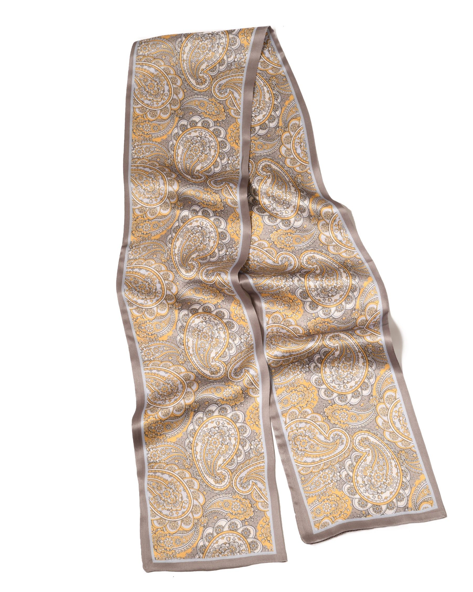 Seidentuch schmal beidseitig, Paisley, beige, gold, 16 x 145 cm