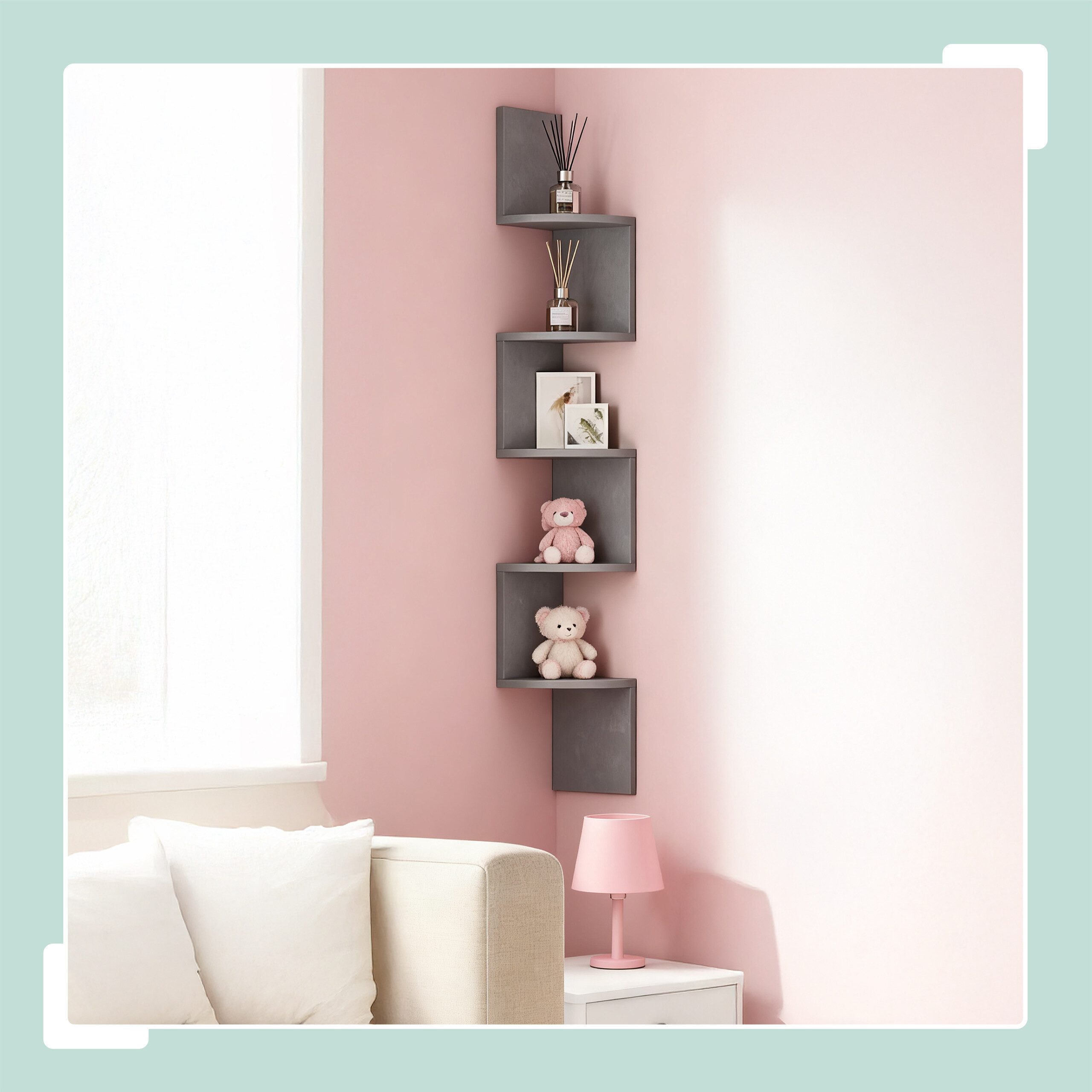 relaxdays Eckregal Wand 5 Etage, grau