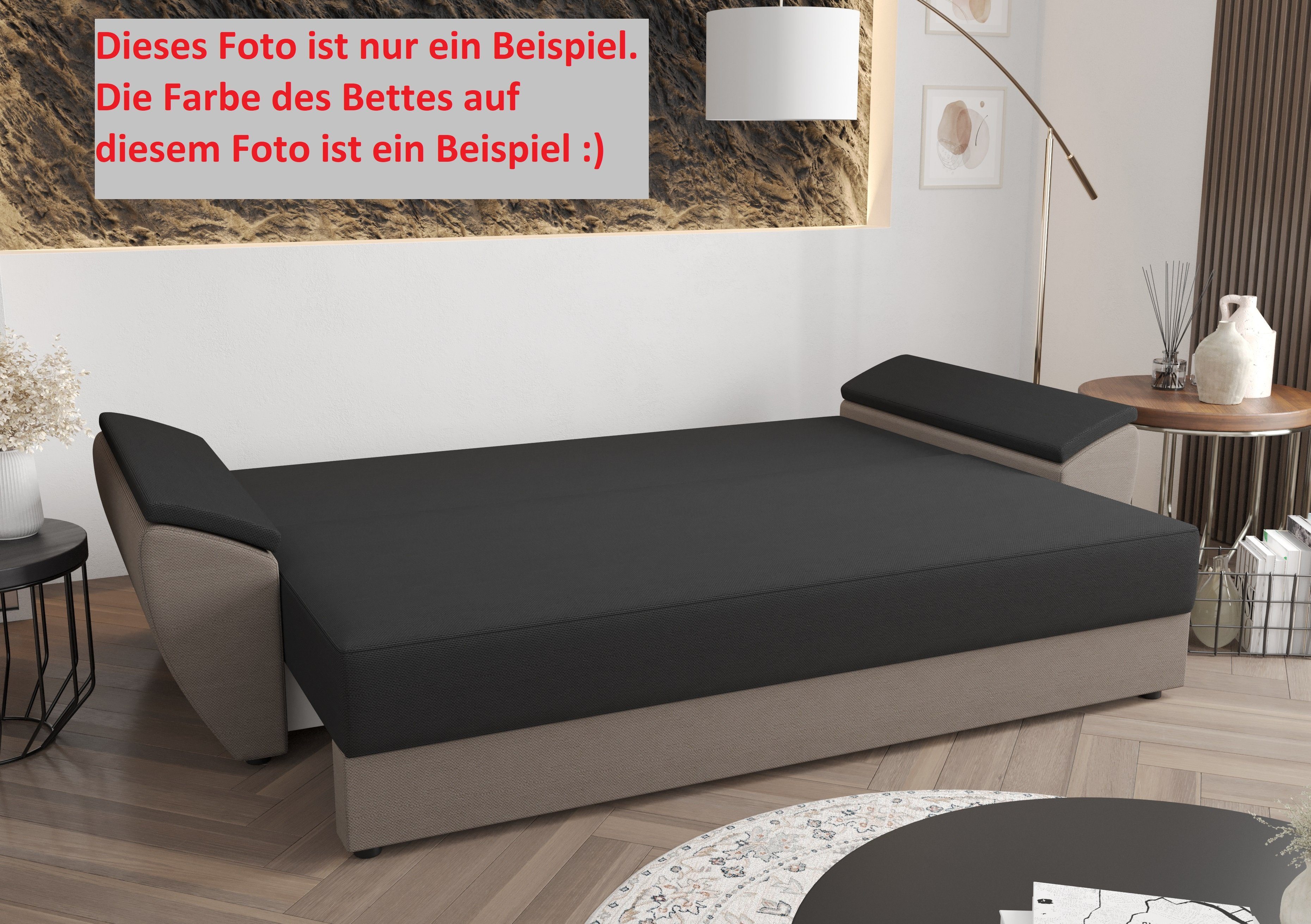 pressiode Sofa Schlafsofa, COUCH mit 240cm Schwarz+Weiß Bettkasten Schlaffunktion REBI und BIS