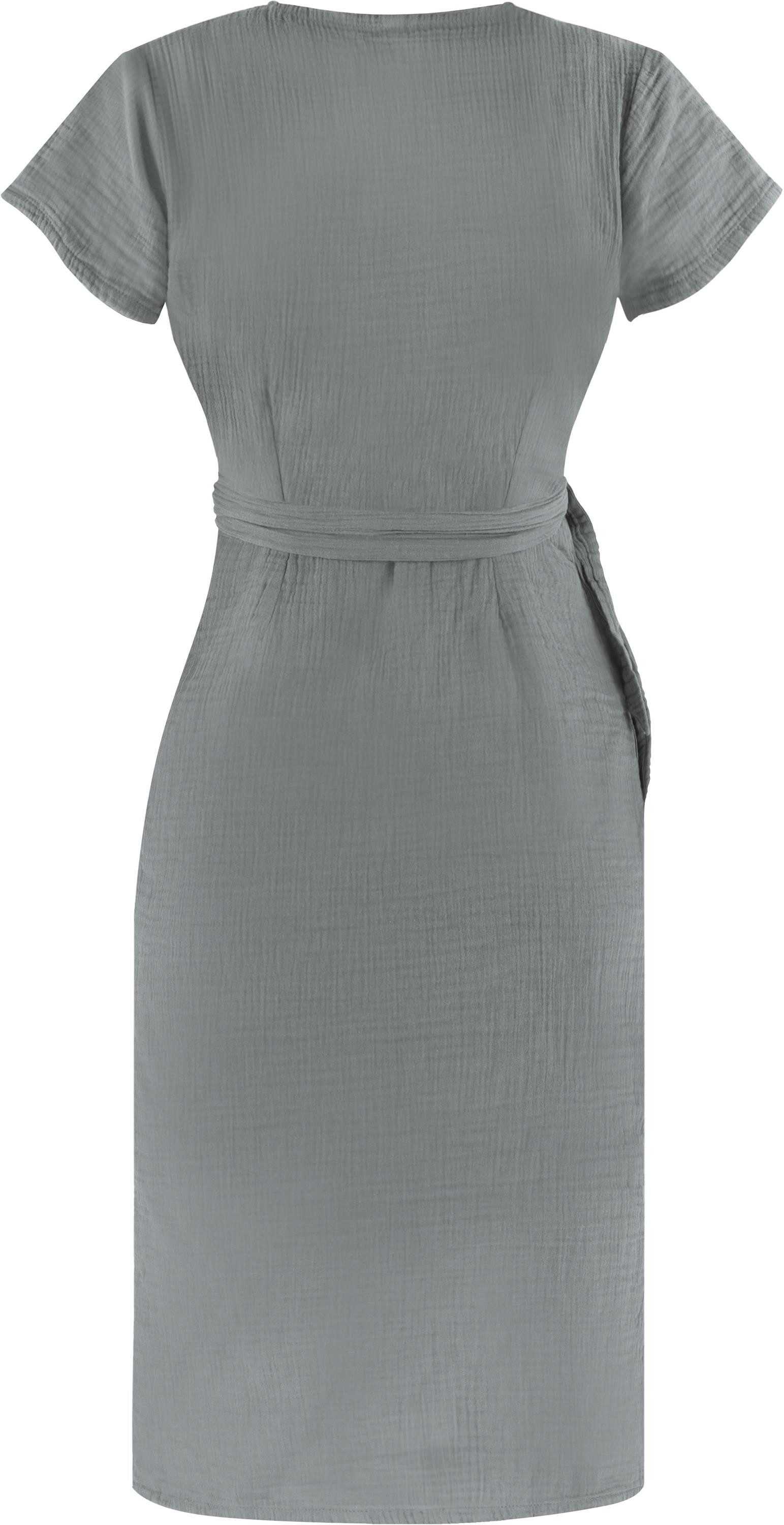 Janice Midikleid Musselin Kleid Chadies Sommerkleid mit Bindeband V-Ausschnitt