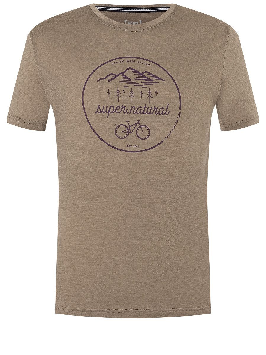 TEE SUPER.NATURAL Merino-Materialmix lässiger M T-Shirt Brindle/Purple TRAILS T-Shirt Passion Merino Print,