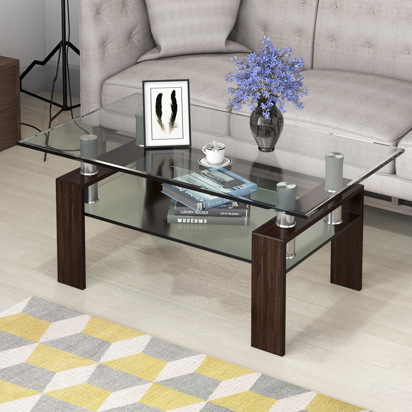 COSTWAY Couchtisch, aus Glas, Wohnzimmertisch mit günstig online kaufen