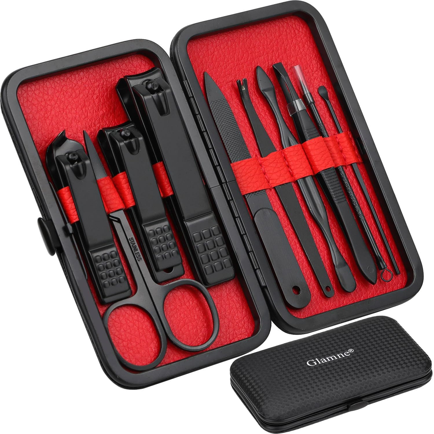 ibettertec Maniküre-Etui Maniküre-Set,Maniküre-Etui,Nagelknipser-Set, professionelle, Nagelpflege-Tools aus Edelstahl mit Reiseetui aus Leder, 10 in 1