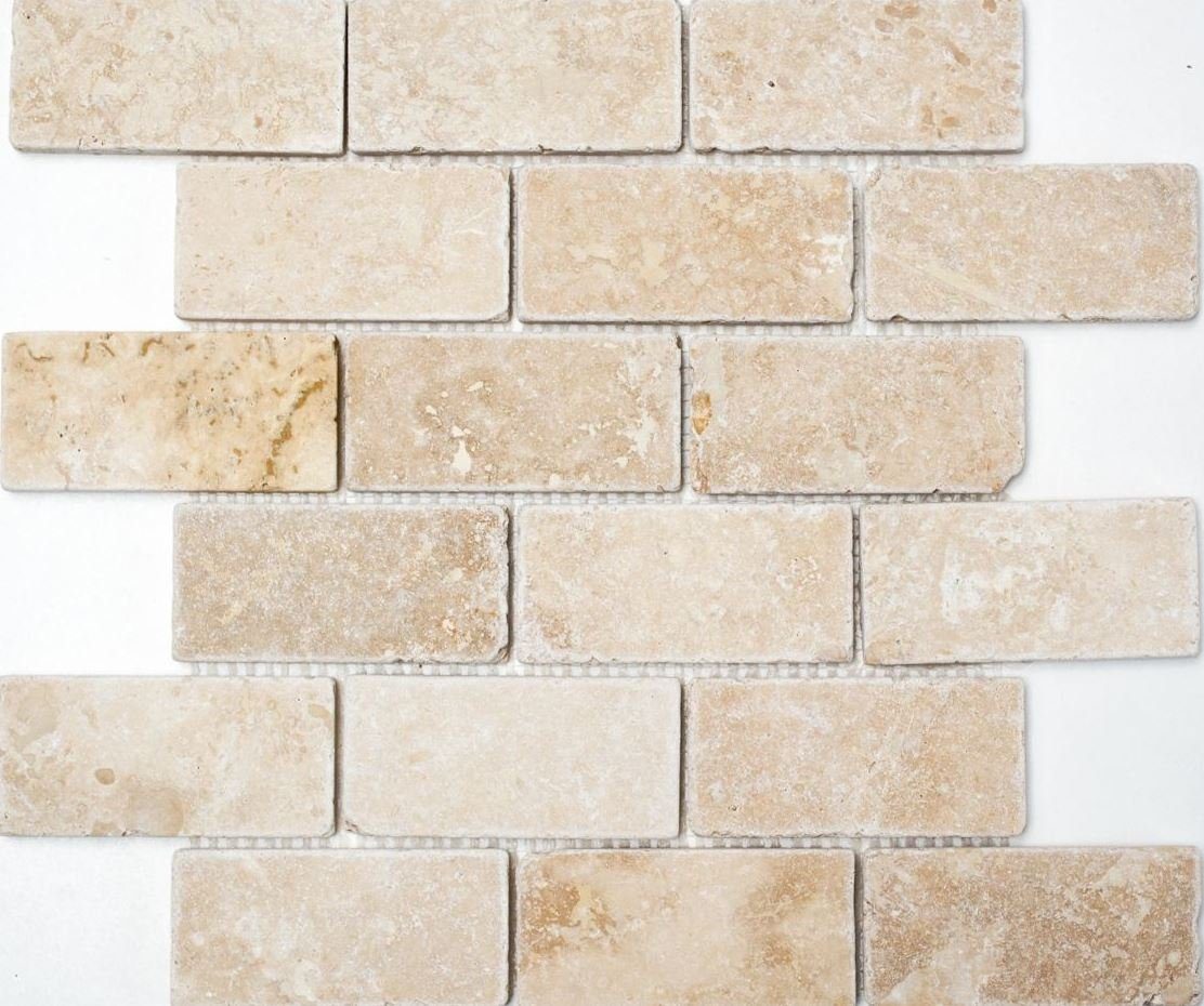 Mosani Bodenfliese Travertinmosaik Mosaikfliesen beige matt / 10 Mosaikmatten