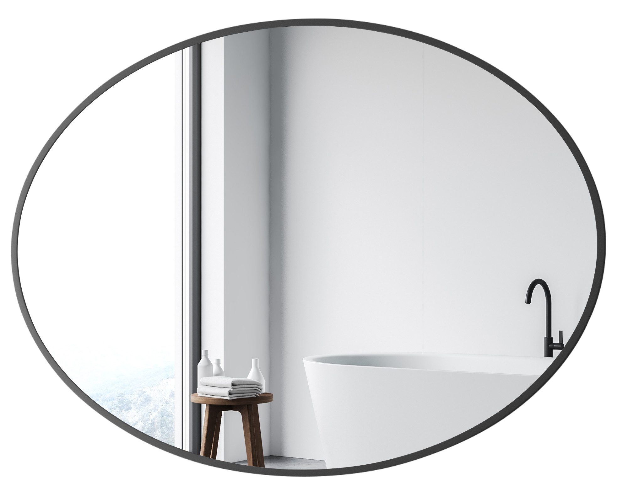 Boromal Дзеркало для ванної кімнати Wandspiegel Schwarz für Schlafzimmer Badezimmer Wohnzimmer (Spiegel Oval, 80x60, 50x70, 5mm Kupfer- und bleifreier Дзеркало), 2 Installationsmethoden