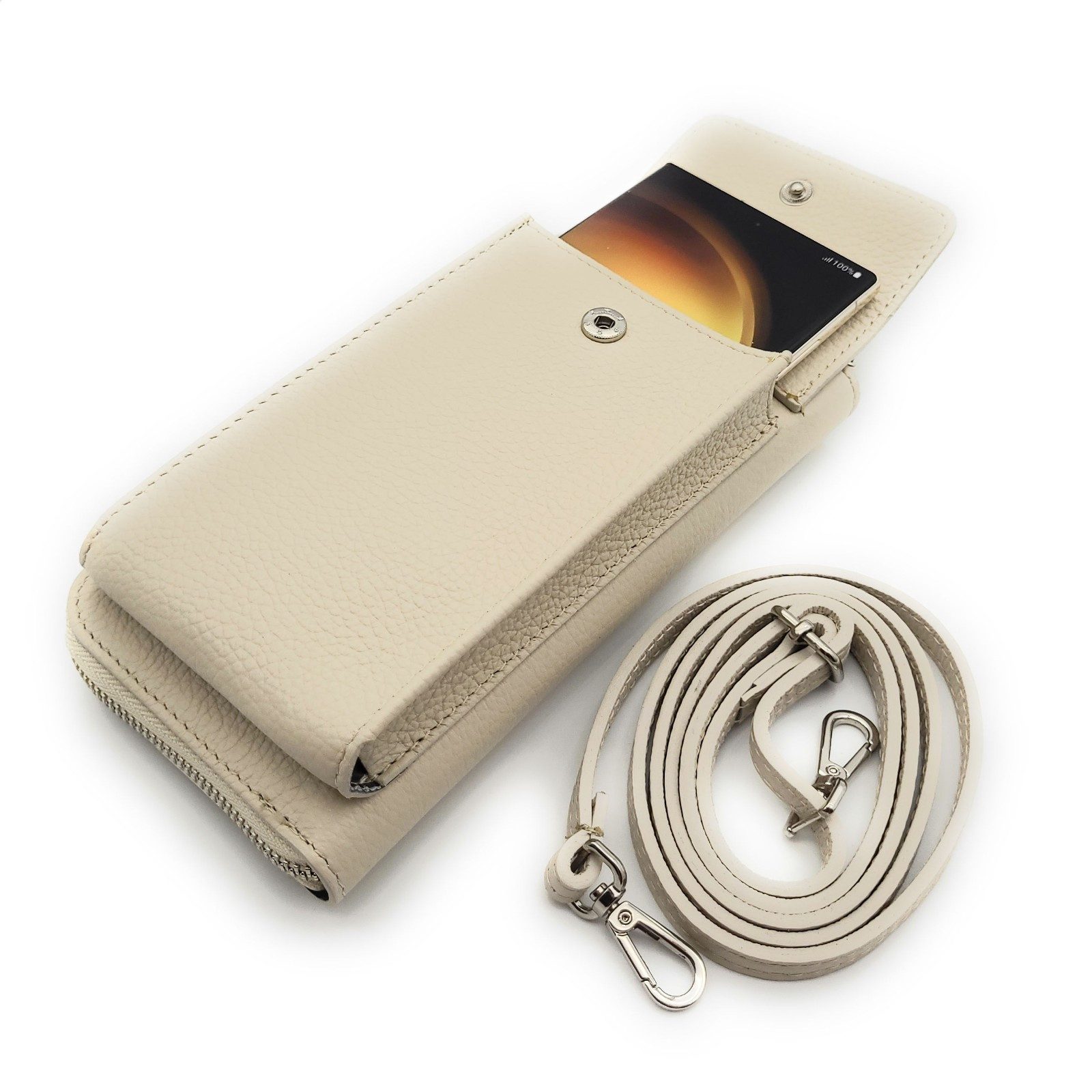 Lemasi Handytasche echt Leder Umhängetasche, Geldbörse made in Italy, Smartphonetasche, mit Kartenfächern, Schultergurt