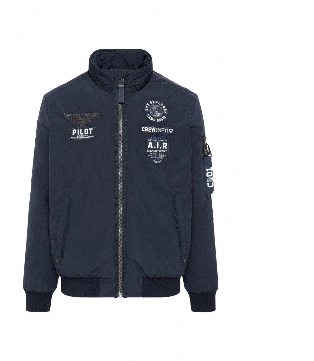 CAMP DAVID Winterjacke Wattierter Fliegerblouson mit Label Patches blue navy