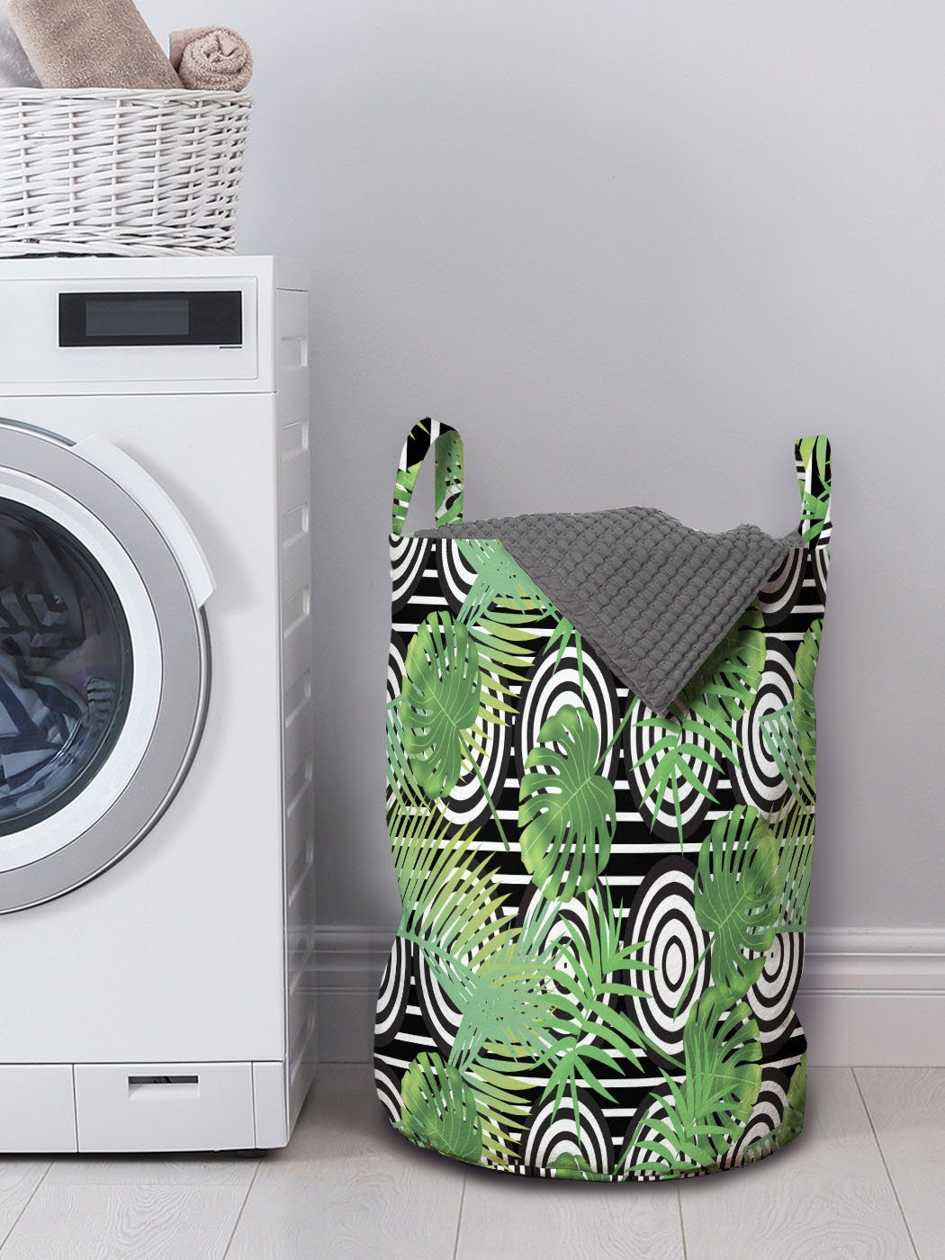 Abakuhaus Wäschesäckchen Wäschekorb mit Kordelzugverschluss Griffen Kreise Aloha Hintergrund Waschsalons, Konzentrische für