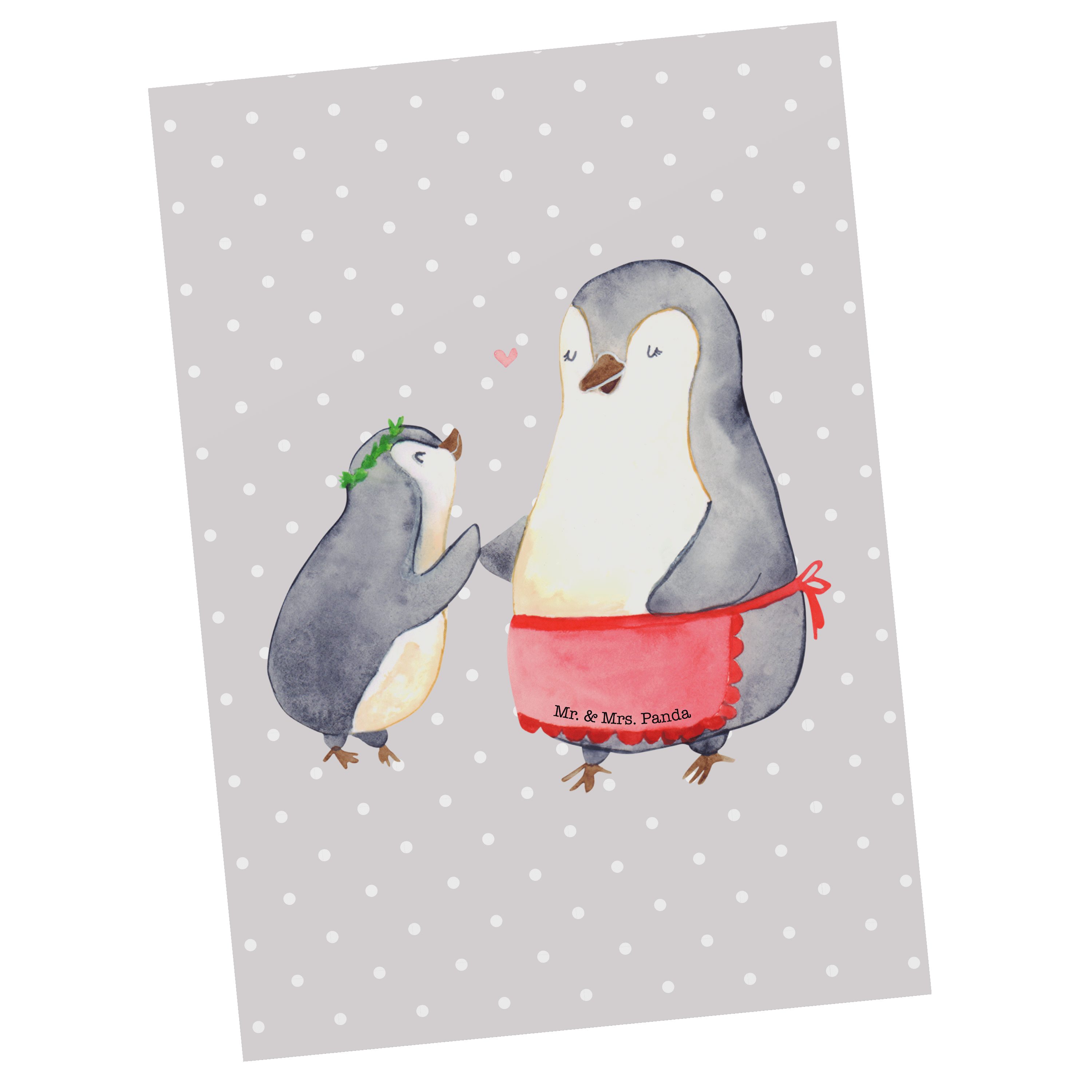 - Kind Postkarte & Mom, Mrs. Panda Pastell Grau - Pinguin mit Mr. Geschenk, Oma Geschenkkarte,