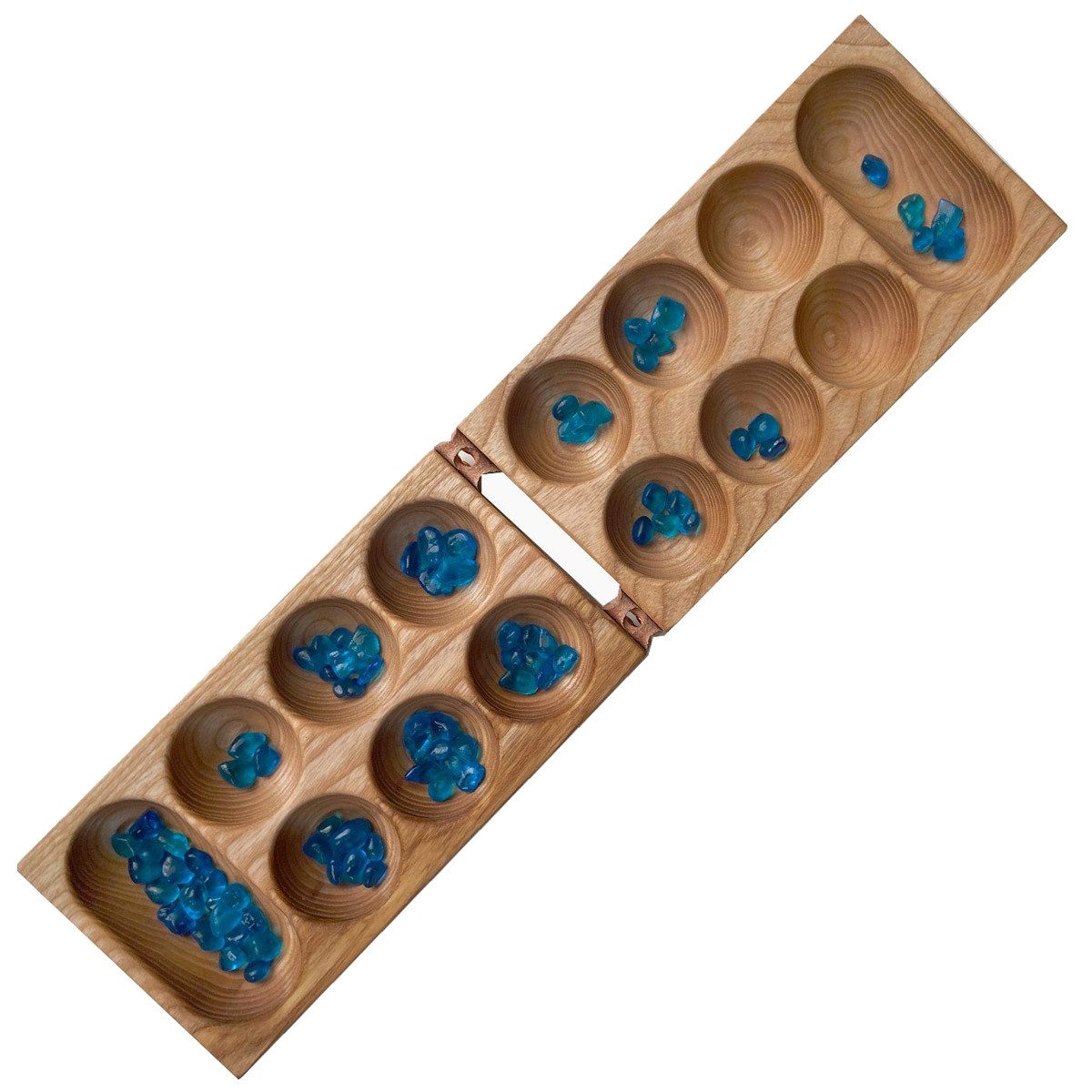 Madera Spielzeuge Spielesammlung Kalaha klappbar mit 80 Glassteinchen, Kalaha, besonders große Mulden