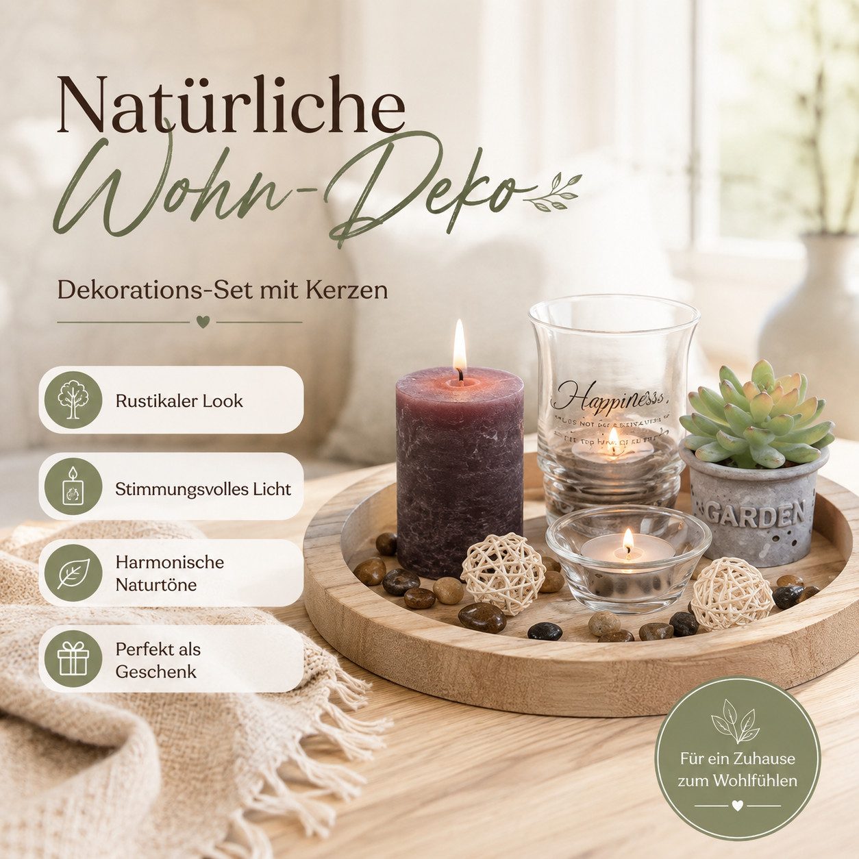 Weltbild Dekofigur Deko-Set Natura mit Kerzen Holz Tannenzapfen Weihnachtsdeko Tischdeko, Adventsdeko Kerzendeko Naturdeko Winterdeko Dekoset Holzdeko – Bild 3 von 5