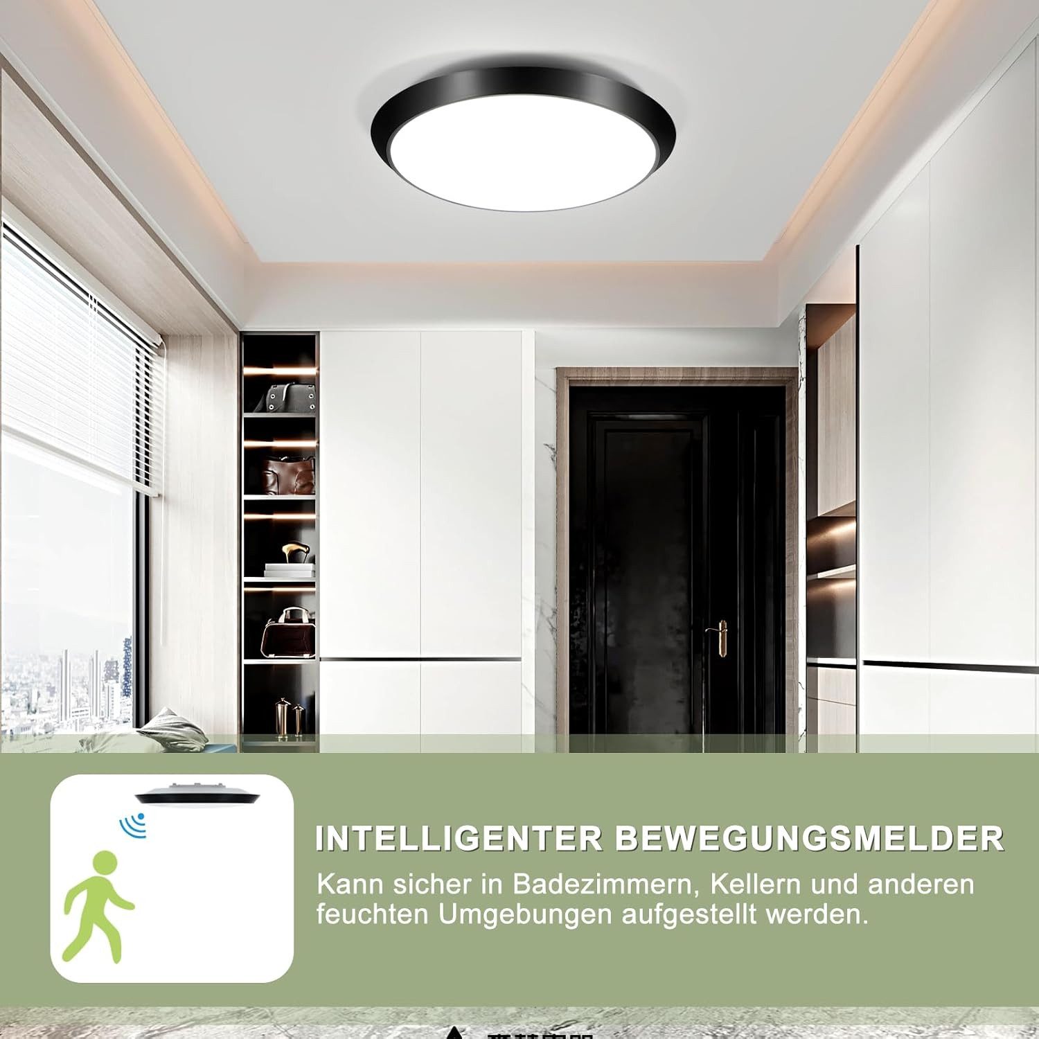 ZMH LED Deckenleuchte mit Bewegungsmelder Deckenlampe Innen 15W 4000K Wohnzimmer Flur, Augenschutaz, LED fest integriert, 4000K, Modern Sensor Ø30CM Deckenbeleu – Bild 3 von 5