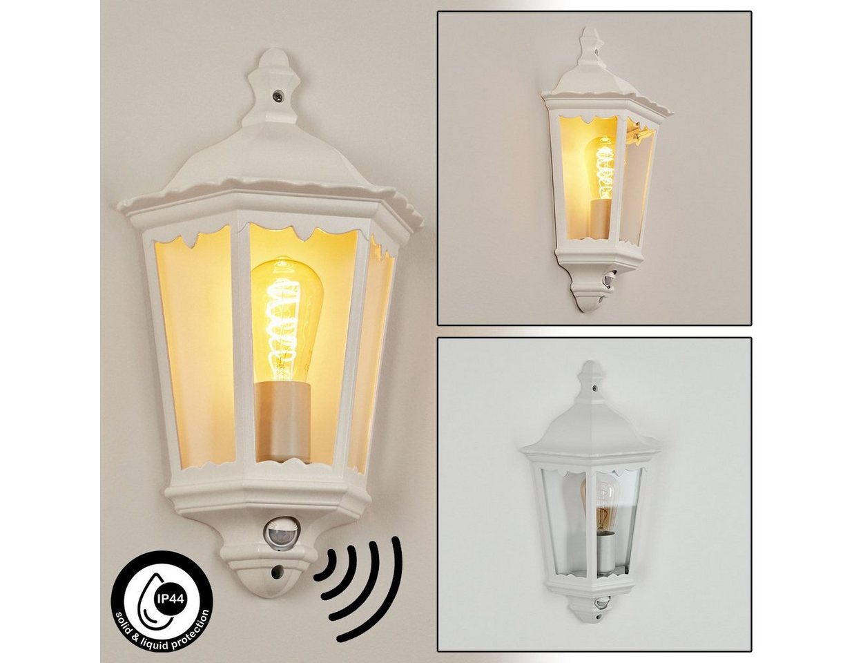 hofstein Außen-Wandleuchte »Viano« Wandlampe in antikem Look, aus Metall/Glas in Weiß/Klar, ohne Leuchtmittel, Wandleuchte m. E27,m. Bewegungsmelder