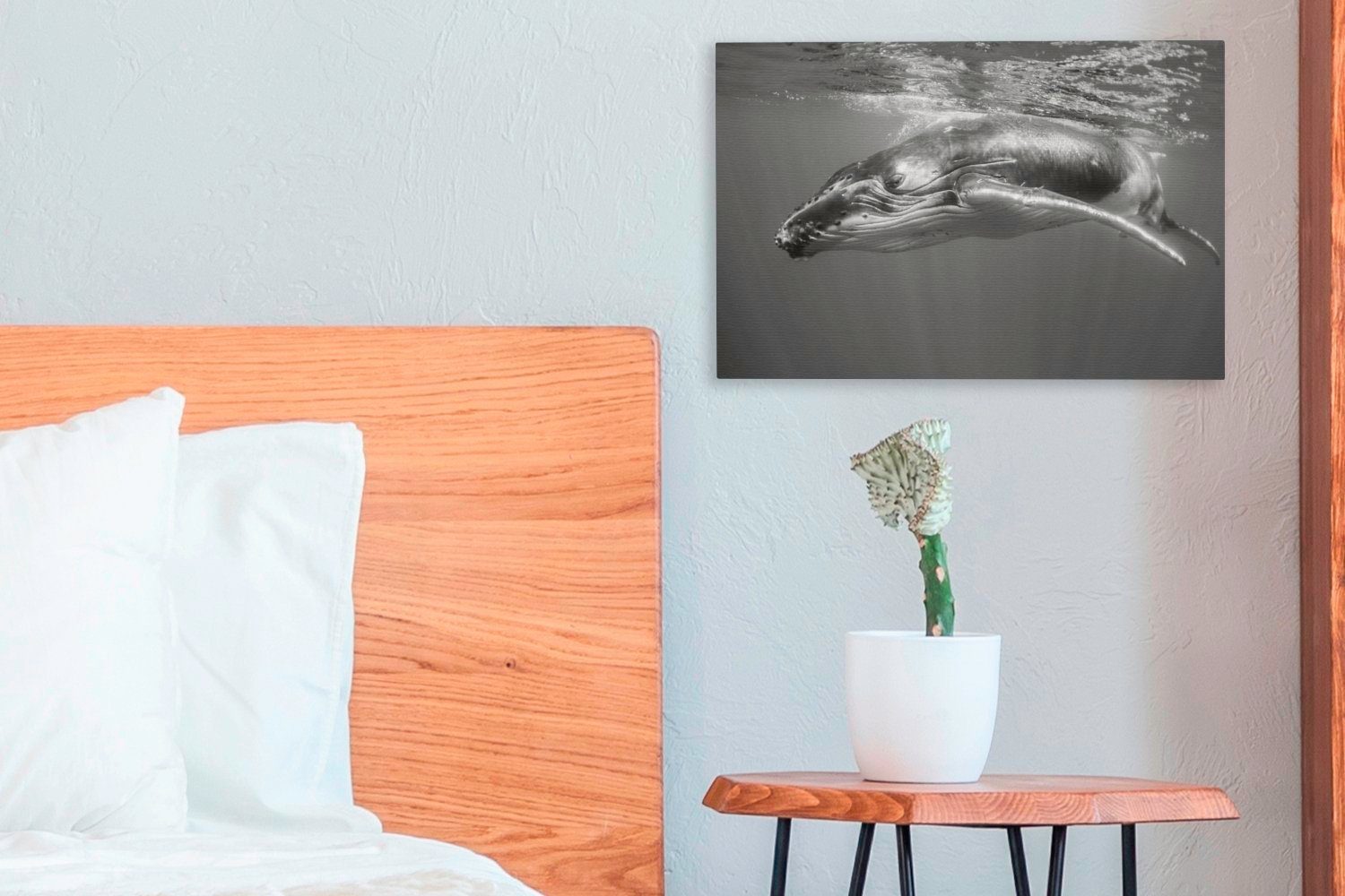 Buckelwals, Aufhängefertig, Schwarz-Weiß-Bild Leinwandbild 30x20 Wanddeko, (1 eines cm St), Leinwandbilder, Wandbild Ein OneMillionCanvasses®