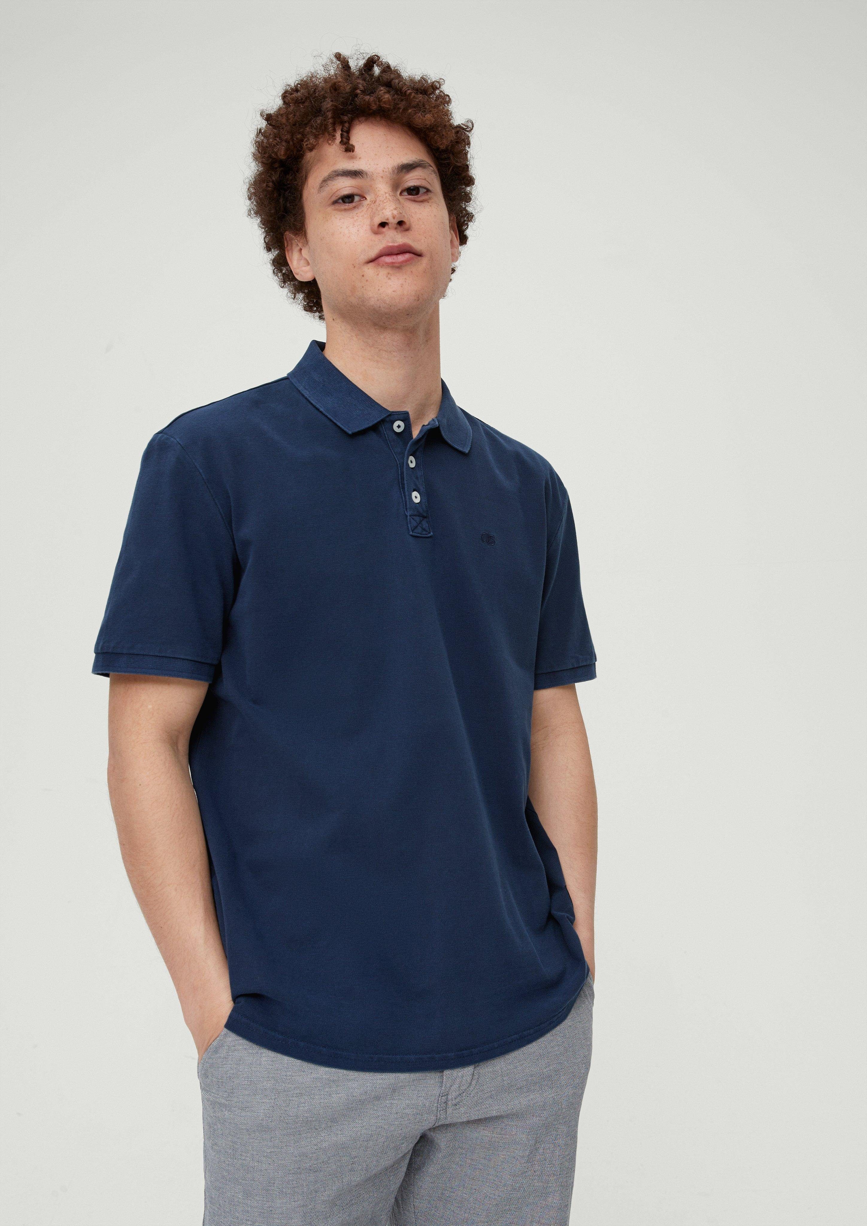 QS Poloshirt Poloshirt aus Baumwollpiqué Stickerei, Label-Patch tiefblau
