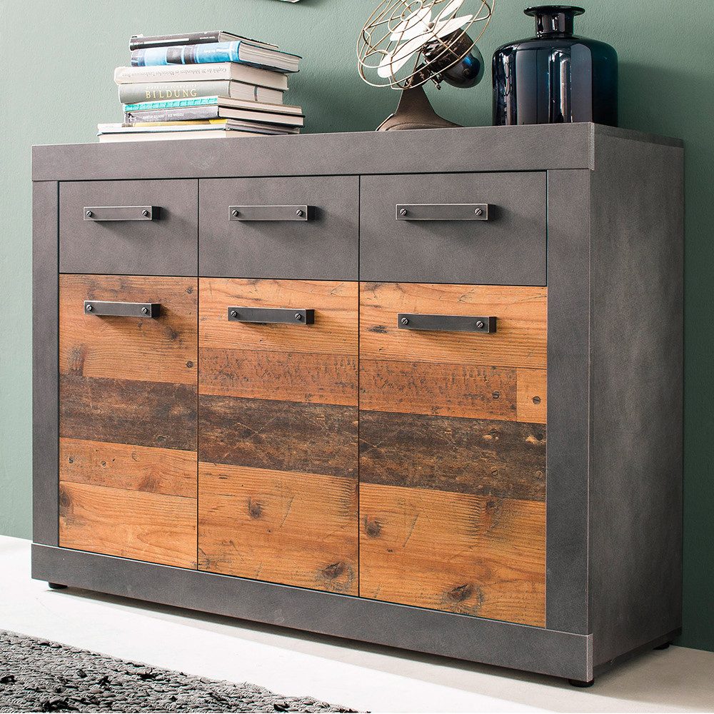trendteam Sideboard, Kommode Anrichte Schrank Wohnzimmerschrank Eiche/Grau 117x86x37cm