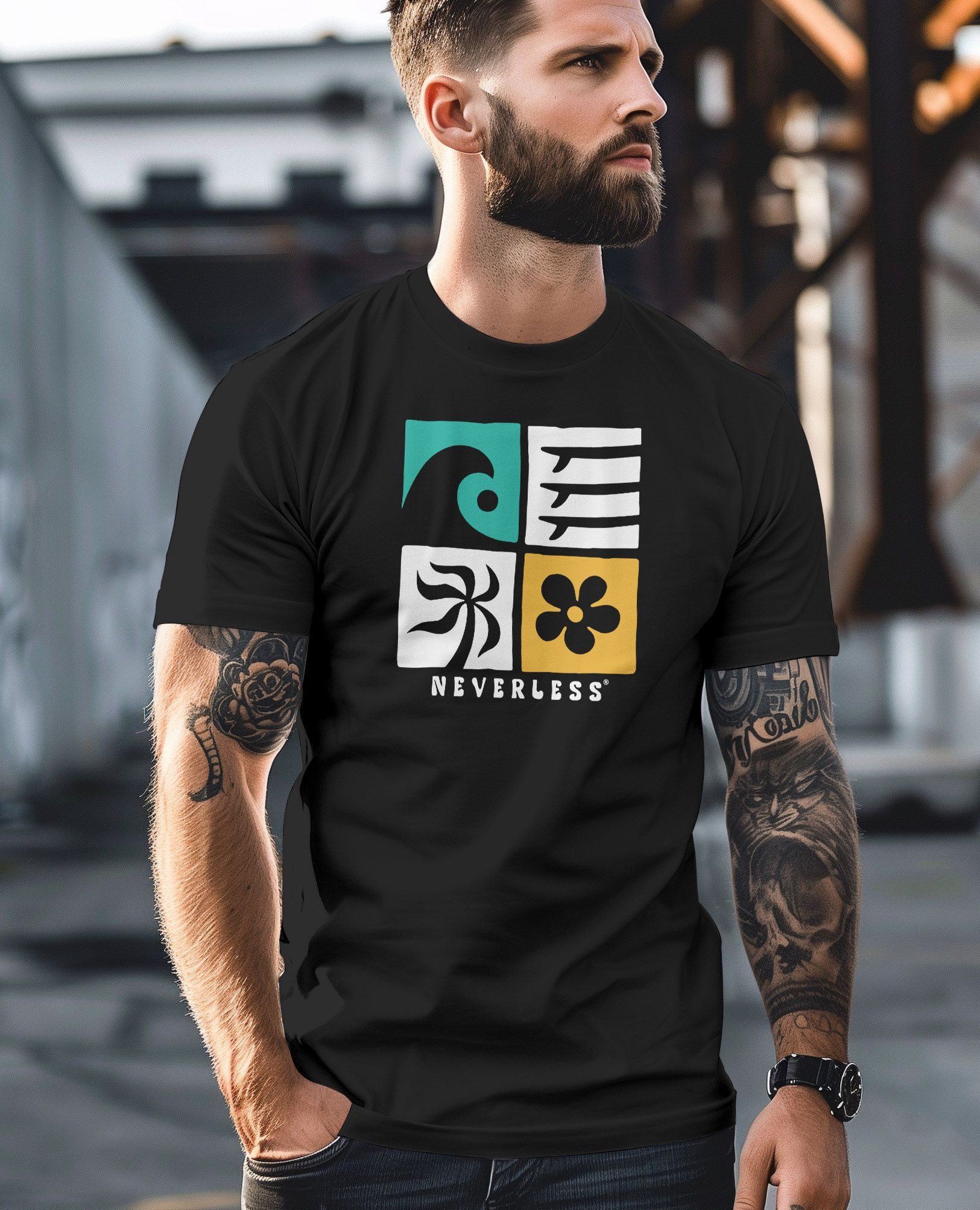 Neverless Print-Shirt Herren T-Shirt Surfing Icons Welle Palme Maritim Männer Fashion mit Print