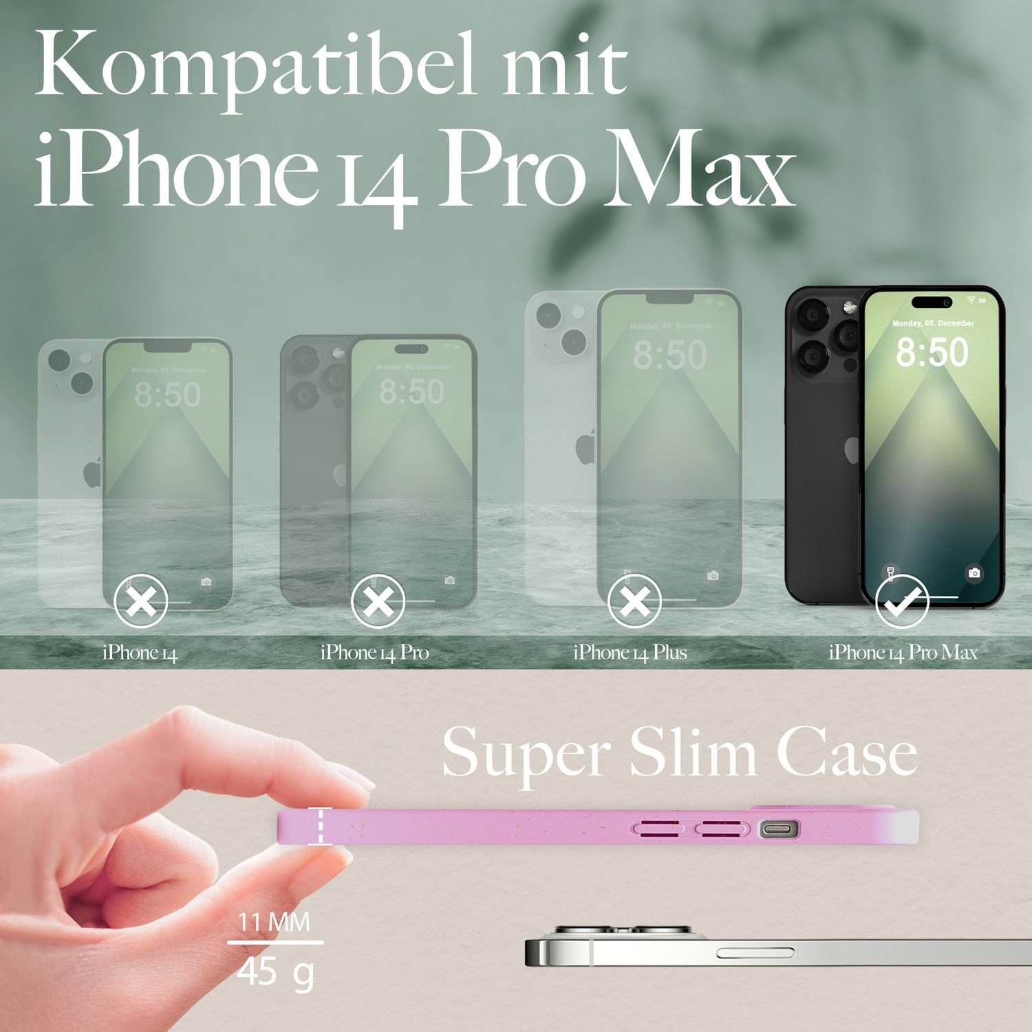 Nalia Smartphone-Hülle Apple iPhone 14 Pro Max 17 cm (6,7 Zoll), Nachhaltige Bio Hülle / MagSafe Funktion / Ökologisch / ohne Plastik