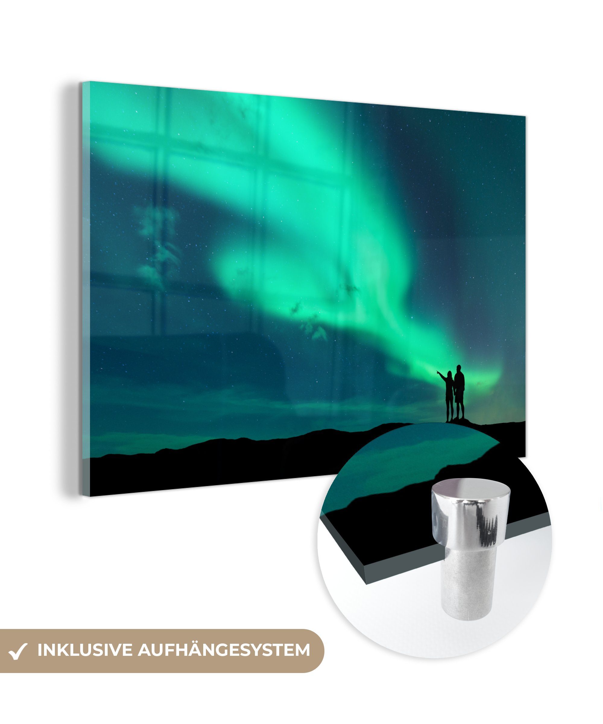MuchoWow Acrylglasbild Nordlichter - Schatten - Norwegen, (1 St), Acrylglasbilder Wohnzimmer & Schlafzimmer | Bilder