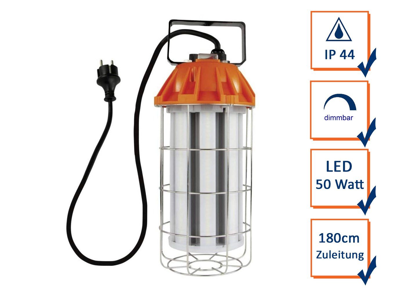 REV Handleuchte, LED Arbeitslampe dimmbar, mit Tragegriff, Werkstattlampe Baulampe