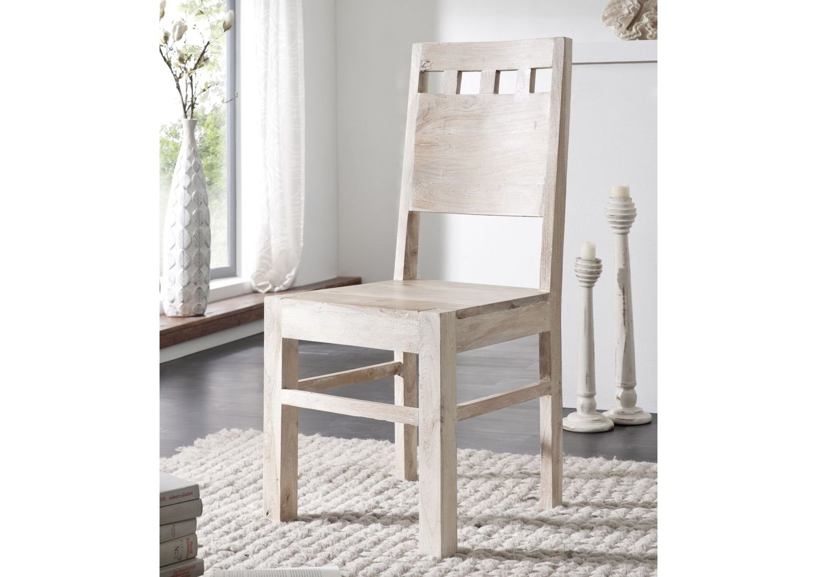 Massivmoebel24 Holzstuhl NATURE WHITE, Stuhl Akazie 45x45x100 weiß getüncht NATURE WHITE #120, 2er Set