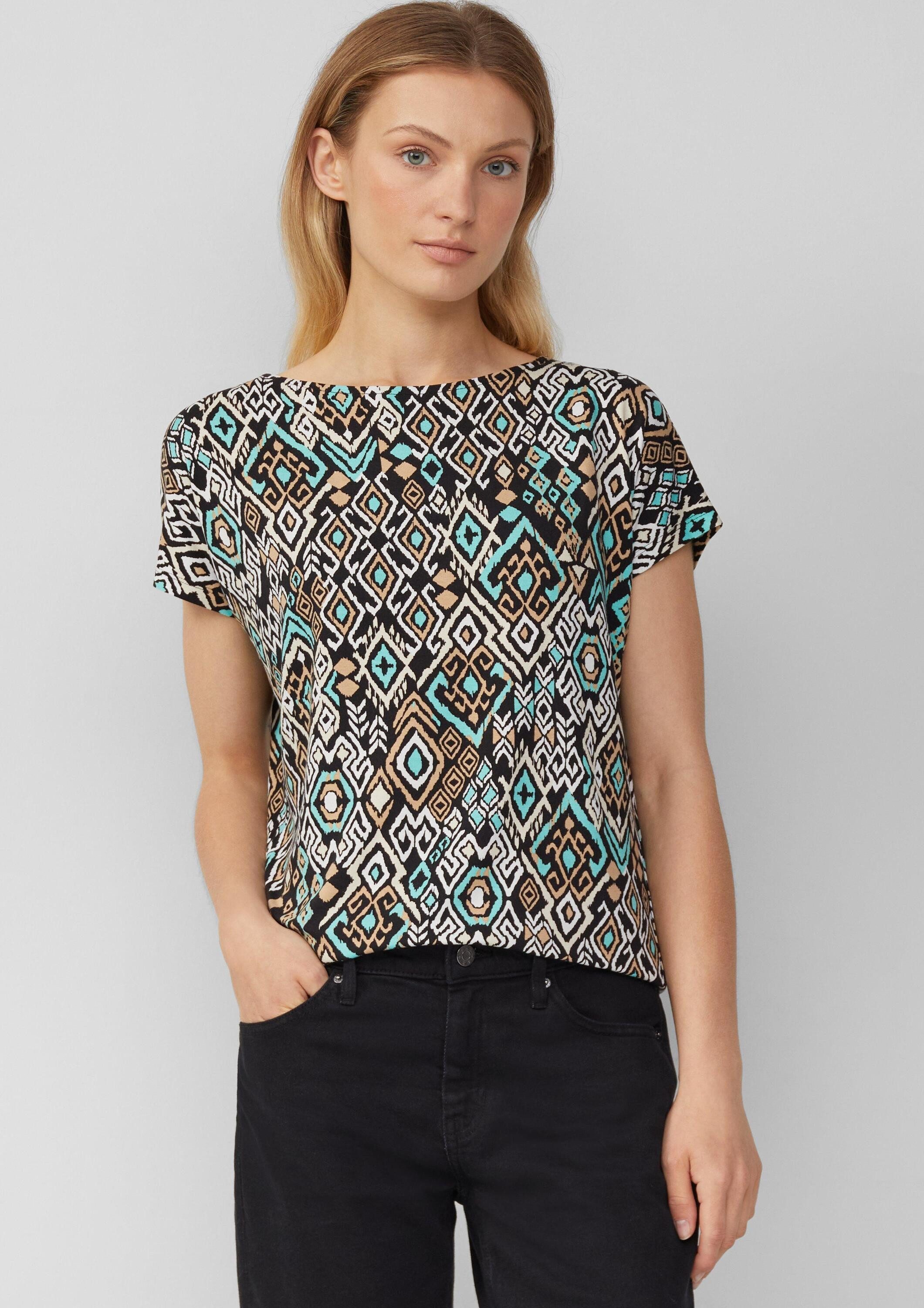 s.Oliver Kurzarmshirt T-Shirt Fließendes T-Shirt aus Viskosemix mit All-ove günstig online kaufen