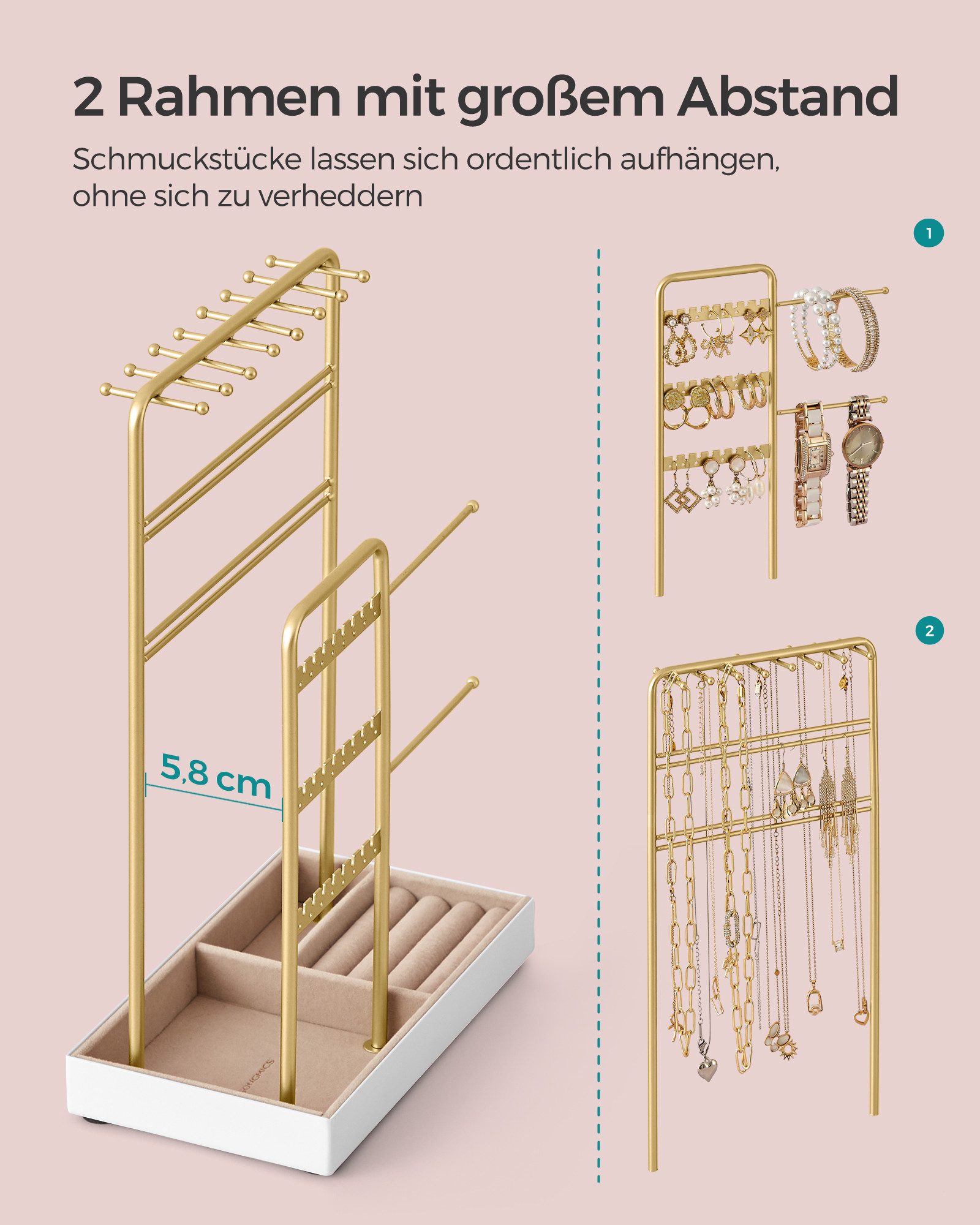 SONGMICS Schmuckständer, Schmuckhalter, Schmucktablett Samt, Schmuckaufbewahrung, Geschenkidee