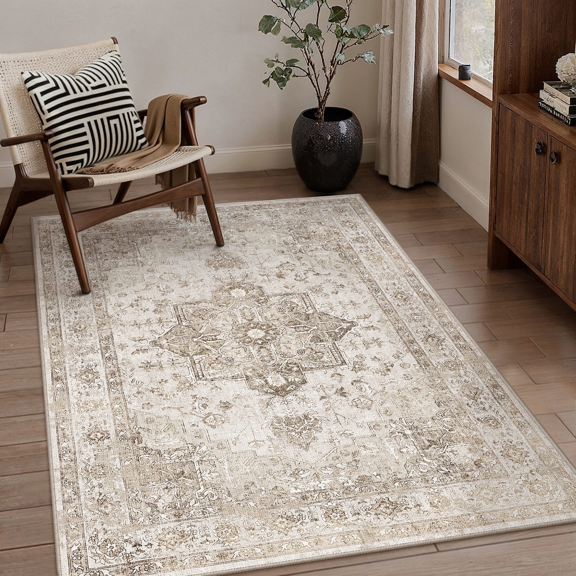 PURECOZY Teppich Kurzflor Perserteppich, waschbar, rutschfest, weich & kuschelig, Rechteckig, Höhe: 5 mm, 120×180, 160×230, 200×300, 300×400 cm, geeignet für diverse Innenräume