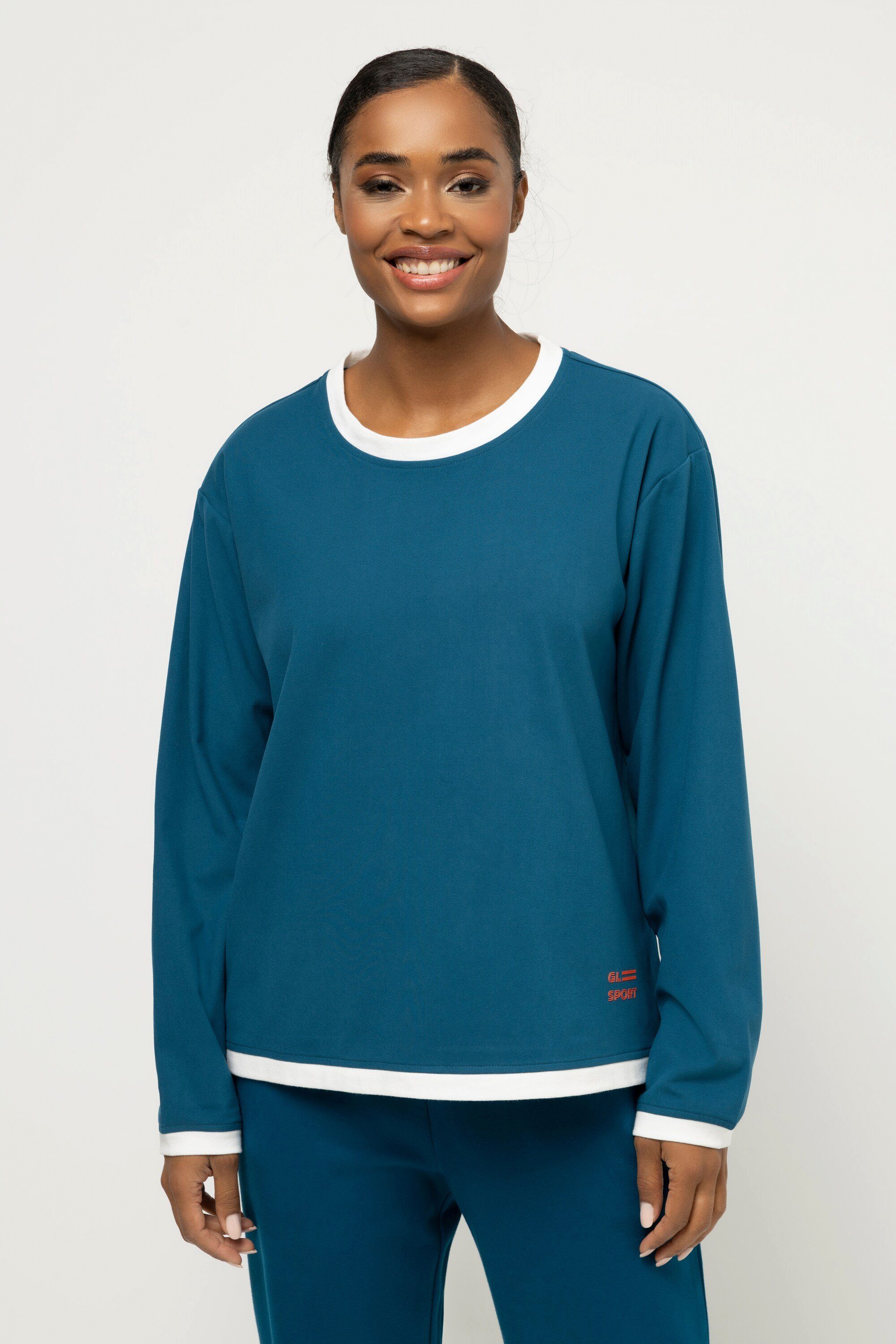 Gina Laura Longshirt T-Shirt Farb-Kontraste Rundhals Langarm blaugrün