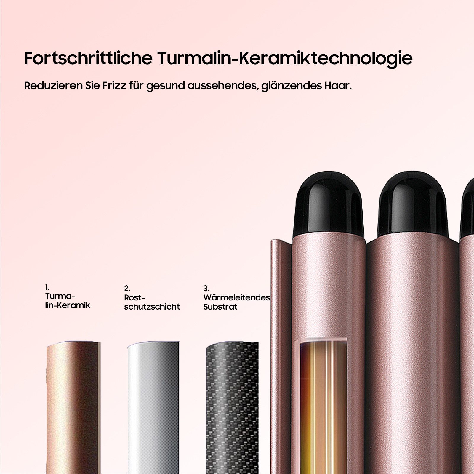 AIMAX Lockenstab Lockenstab Set 5 in 1 mit 3 Fässer Welleneisen Lockenwickler, Turmalin-Keramik, mit Wechselkopf