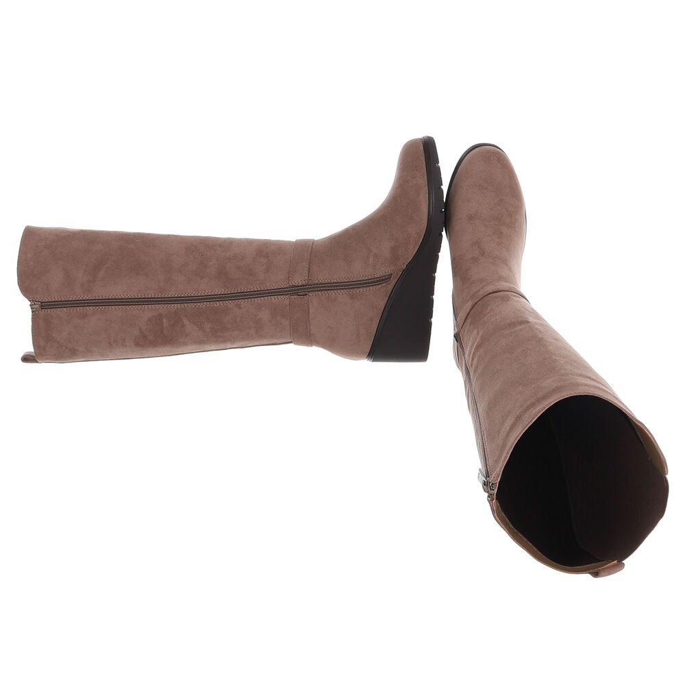 Ital-Design Damen kniehoher Stiefel mit Keilabsatz und Stretchband Keilstiefel (92125556) Keilabsatz/Wedge Stiefel in Hellbraun